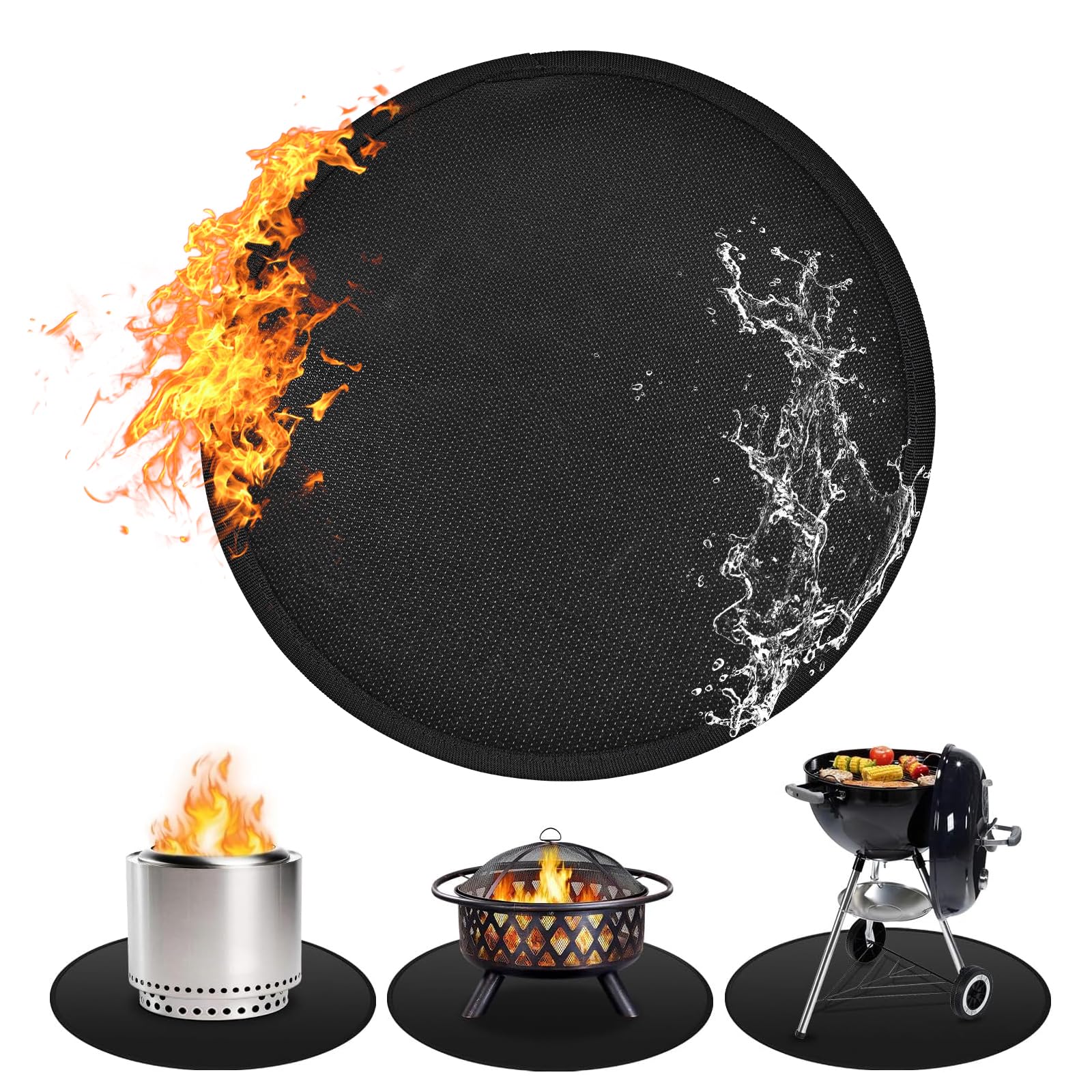 48" Round Firepit Mat for Solo Stove Bonfire, Fireproof Mats for Under Reusable Oil-Proof Waterproof Grill Mats Repalce BBQ Pad for Deck Patio Grass Fire Pit Accessories for Outside