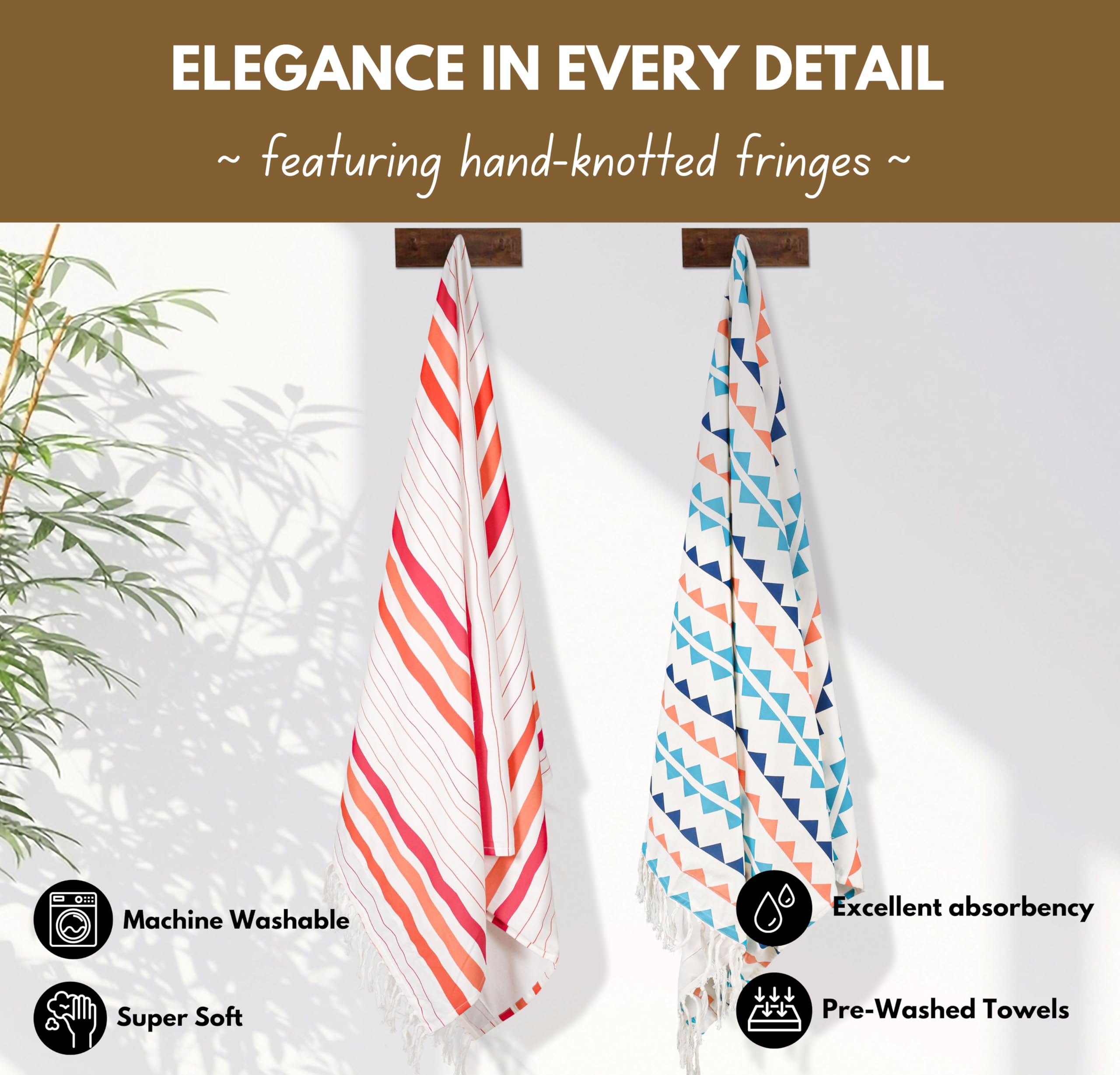 Native Fab Turkish Beach Towels 6-Pack - 40x71 Inches, 100% Cotton, Quick Dry, Sand Free, Multi-Color
