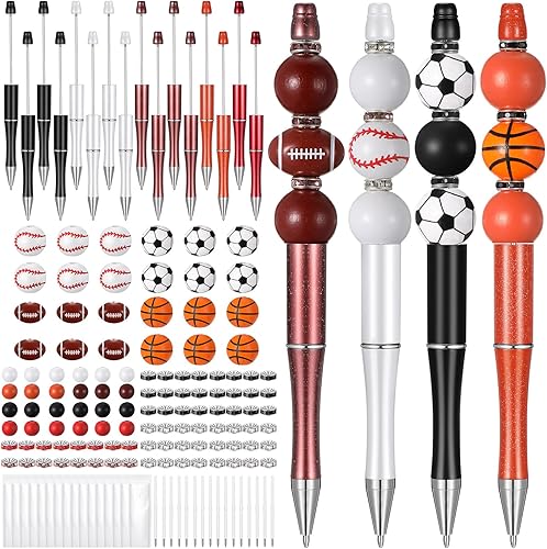 Colarr Juego de 16 bolígrafos deportivos de plástico con cuentas, varios bolígrafos de baloncesto, fútbol, béisbol, rugby, con cuentas, kit de
