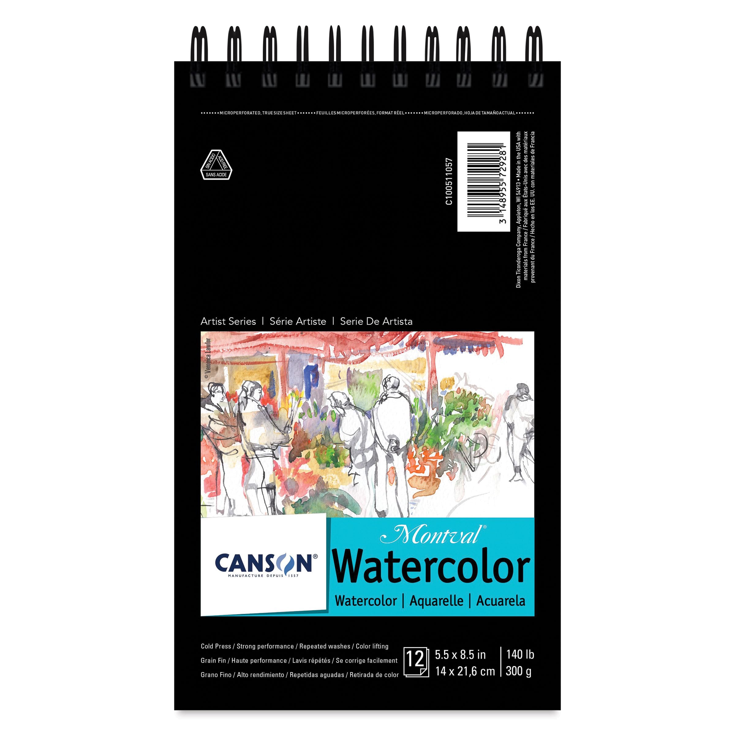 Canson Artist Series Montval Watercolor Paper, Wirebound Pad, 5.5x8.5 inches, 12 Sheets (140lb/300g) - Artist Paper for Adults and Students - Watercolors, Mixed Media, Markers and Art Journaling