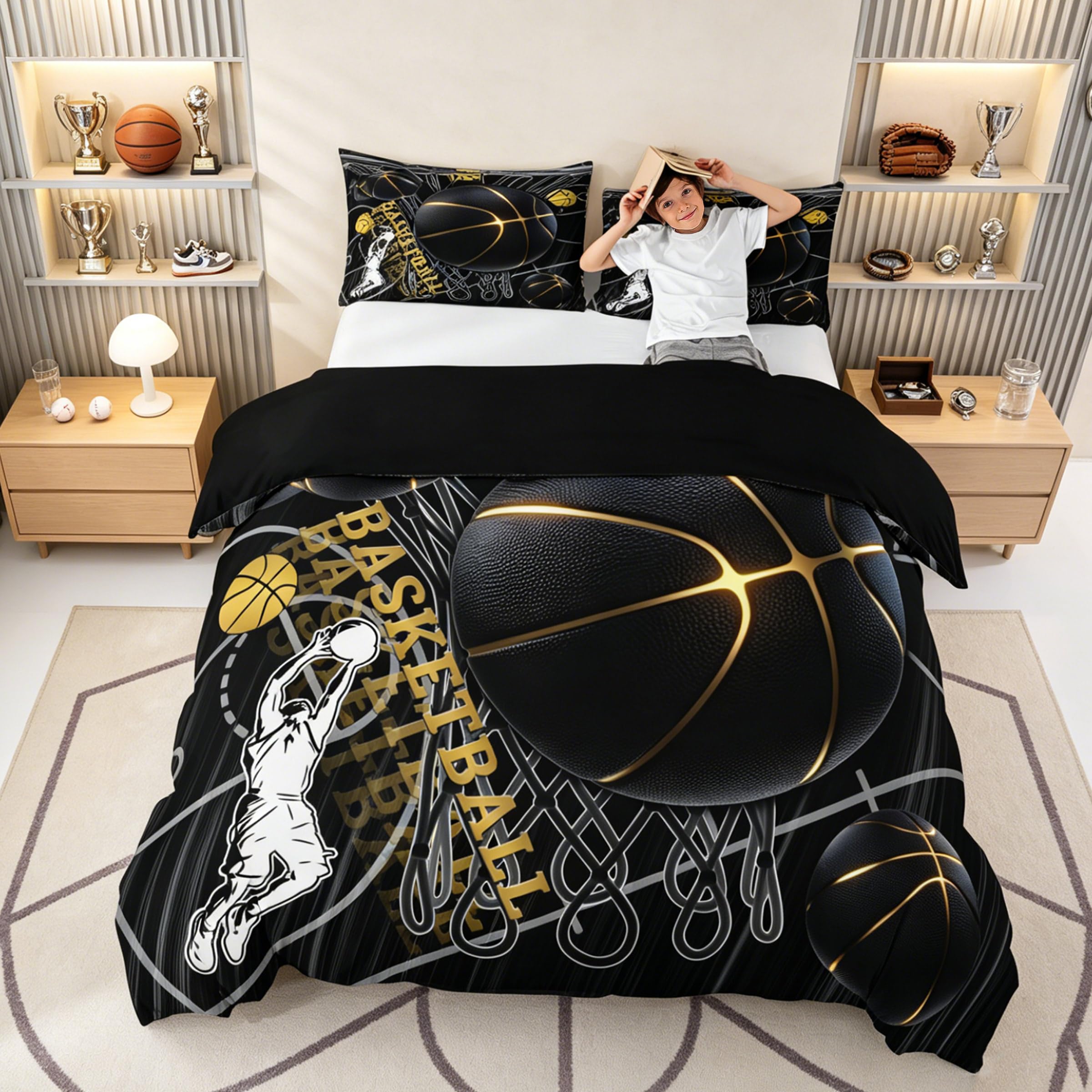 Homemissing Basketball Spiele Bettwäsche Set 155x220cm für Kinder Jungen Mädchen Bettwäsche-Set Sport Ballspiele Bettbezug mit 1 Kissenbezug Geschenk für Basketball Liebhaber mit Reißverschluss