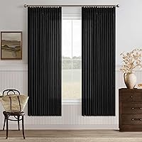 Vista 89 de Cortinas de lino plegadas de 108 pulgadas, juego de 2 paneles para sala de estar, dormitorio, estilo granja rústica, con pestaña trasera, plegadas