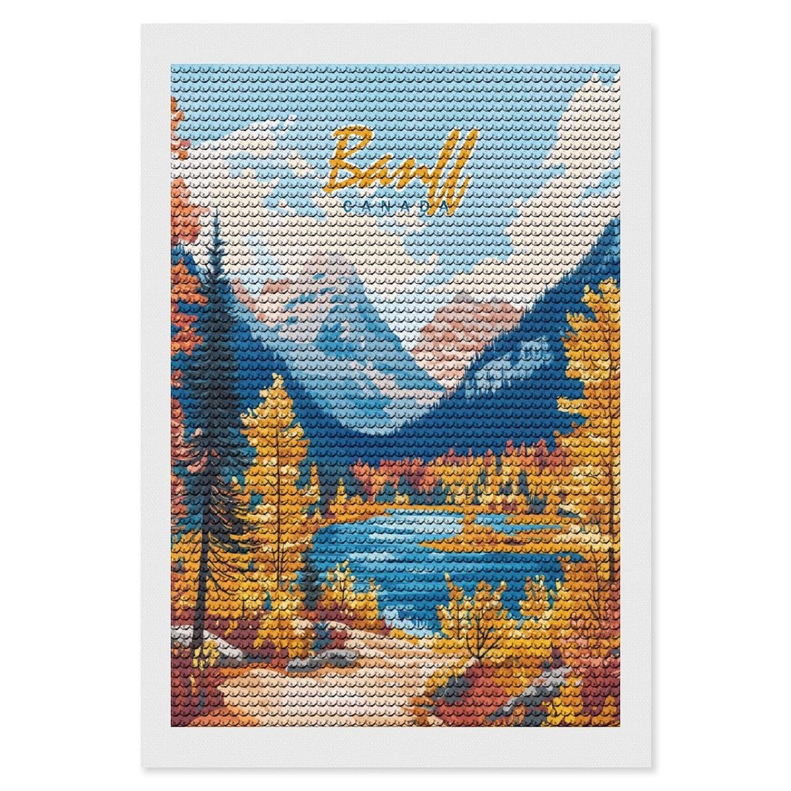 Junmoney Banff National Park Landscape Diamond Painting Set 8"x12", for Beginners, Modern Decor, Simple to Start, Gift Idea, Pleasing Wall Art Project