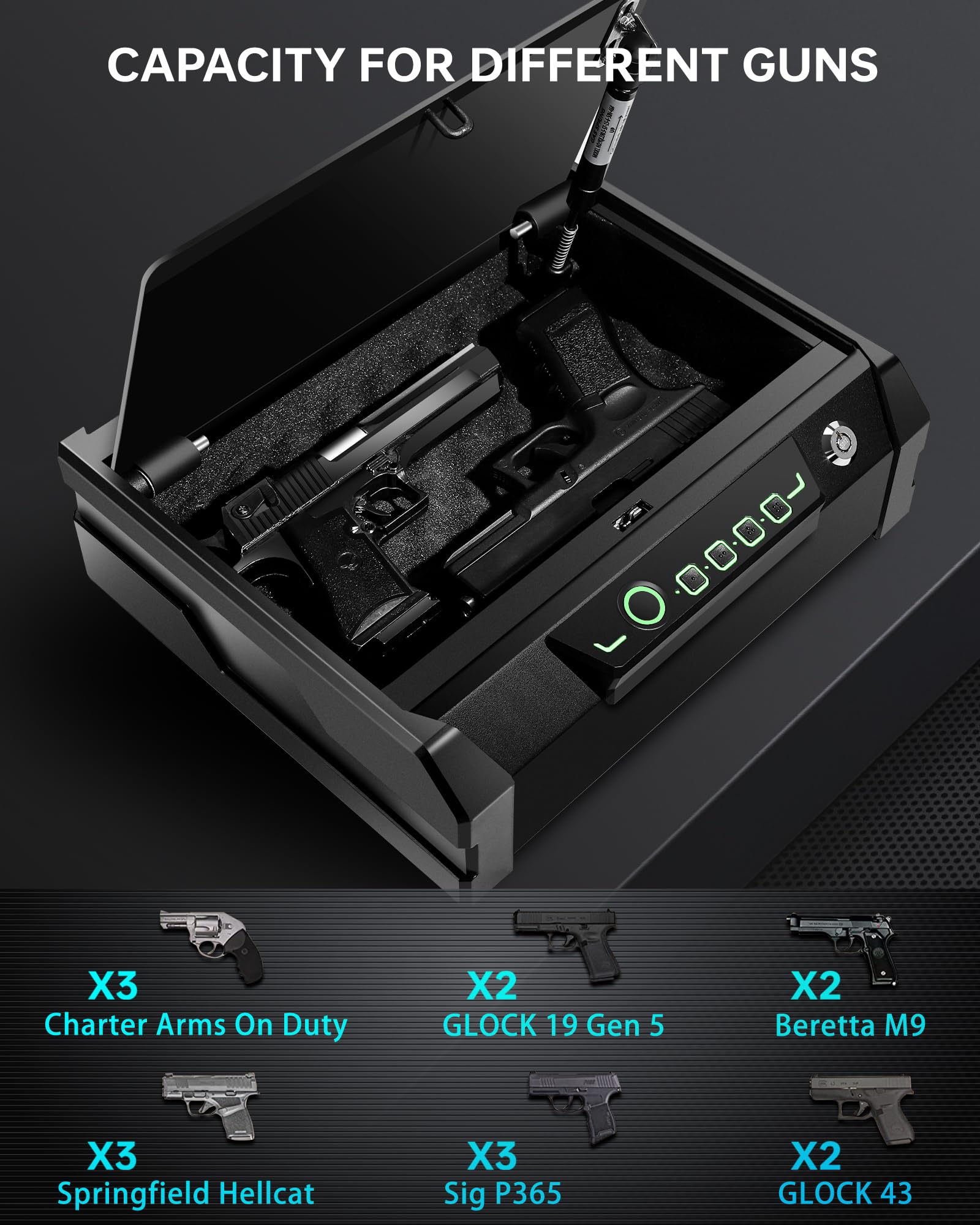 TIGERKING Gun Safe,Biometric Gun Safe for Pistols,Quick Access Pistol Safe with Mute Mode and Auto-Open Lid Device,Sturdy Fingerprint Portable Handgun Safe for Home,Bedside Nightstand,Car,Travel