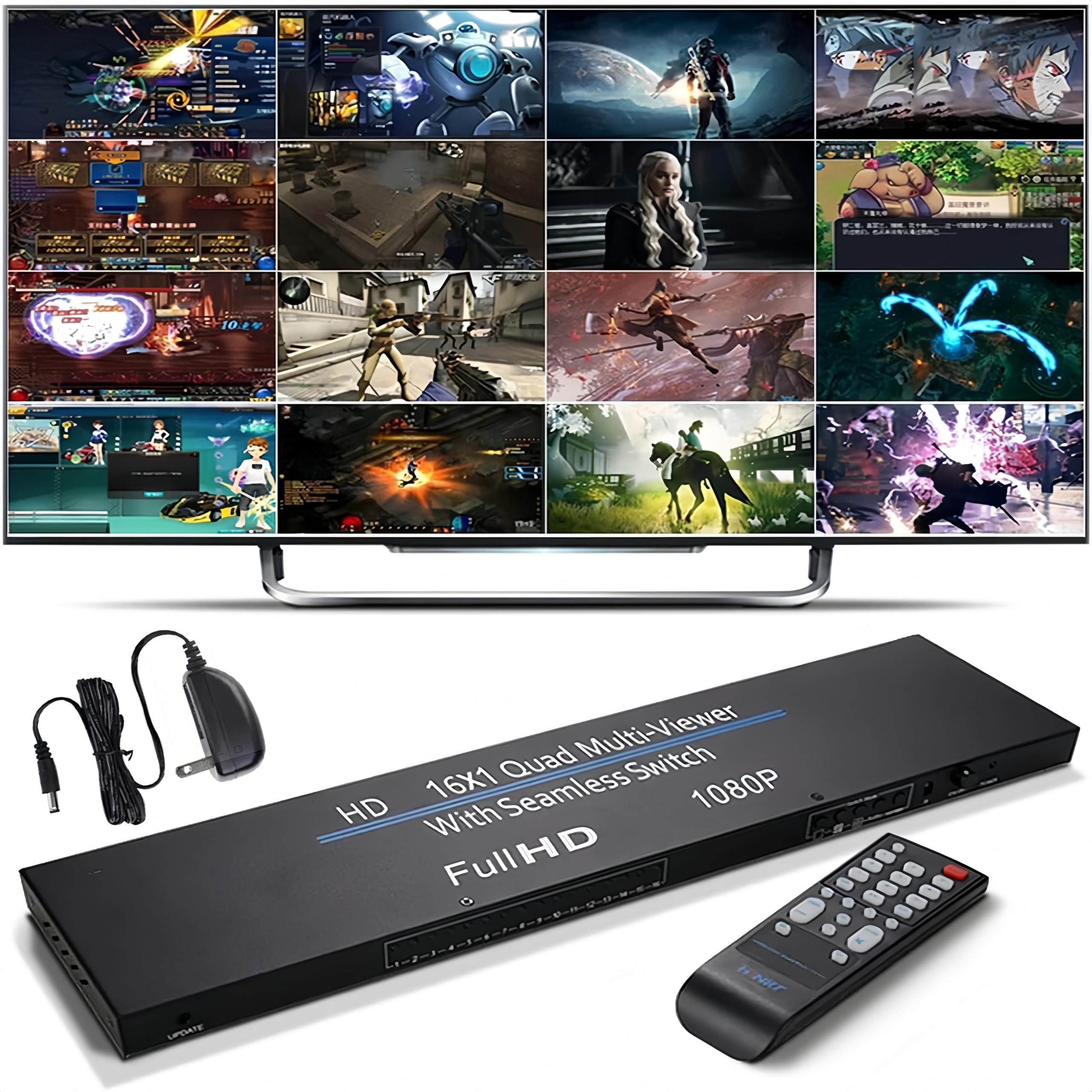 HDMI Multiviewer 16X1 1080P HDMI Quad Screen Multi Viewer Splitter 16 in 1 Out Seamless Switch 4 8 16 Way Display Screen Divider 16 HD Video Signal On the Same One Screen 4 models 1x1 4x1 8x1 16x1 etc