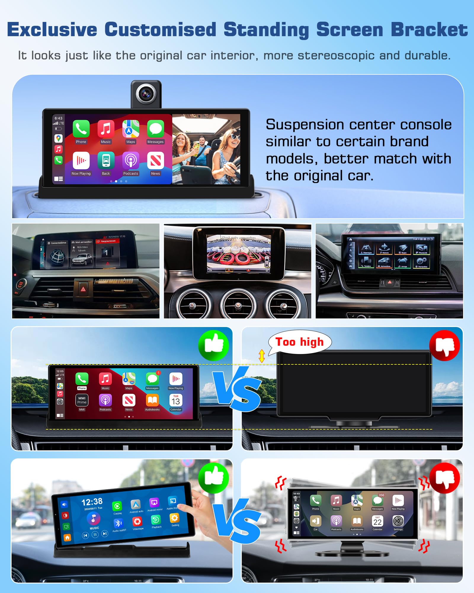 2026 Tiempo Limitado Exclusive Pantalla Coche Carplay Android Auto Pantalla 350° Giratorio 4K Dashcam,10,26 Pulgadas Portátil Pantalla Carplay Coche Dual-Bluetooth Navegación de Conducción