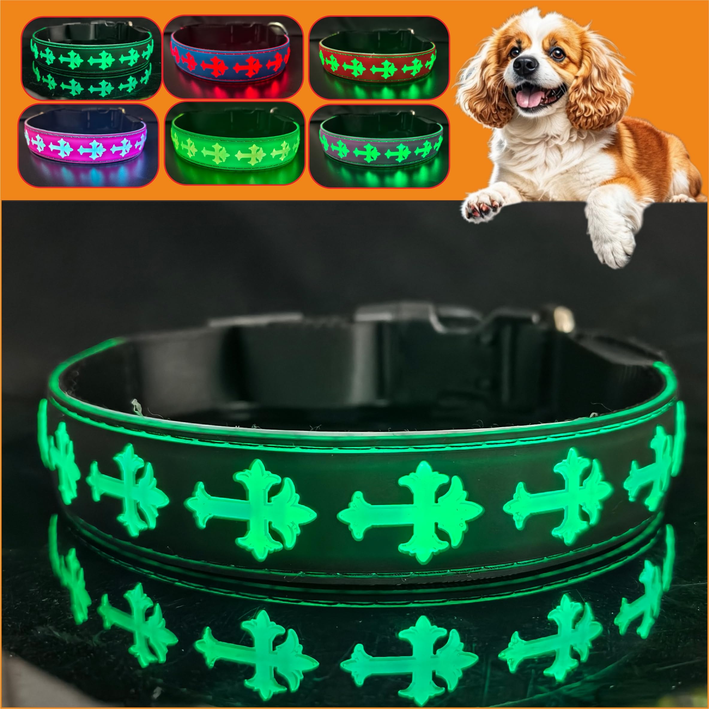 DOGLED USB-C led Light up Dog Collar, 3D Design Comfortable and Soft Material,Multicolored Lighting?Night Dog Collar (CR-Black, S(11.8-15.7