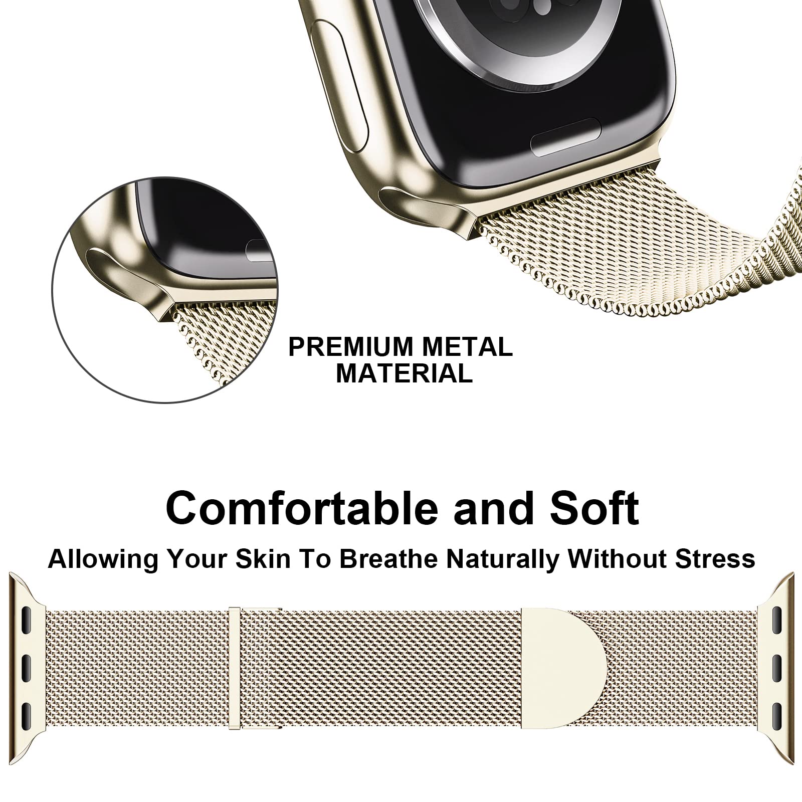 Higgs Cinturini Compatibile con Cinturino Apple Watch 49mm 46mm 45mm 44mm 42mm Donna Uomo,Cinturino Magnetiche Regolabili Doppie per iWatch Series 10 9 8 7 SE 6 5 4 3 2 1,Liscio Maglia Milanese
