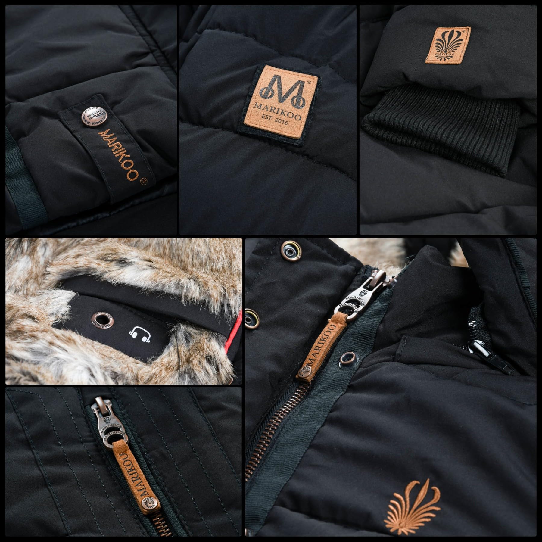 MARIKOO warme Damen Winter Jacke Winterjacke Steppjacke gefüttert Kunstfell B658