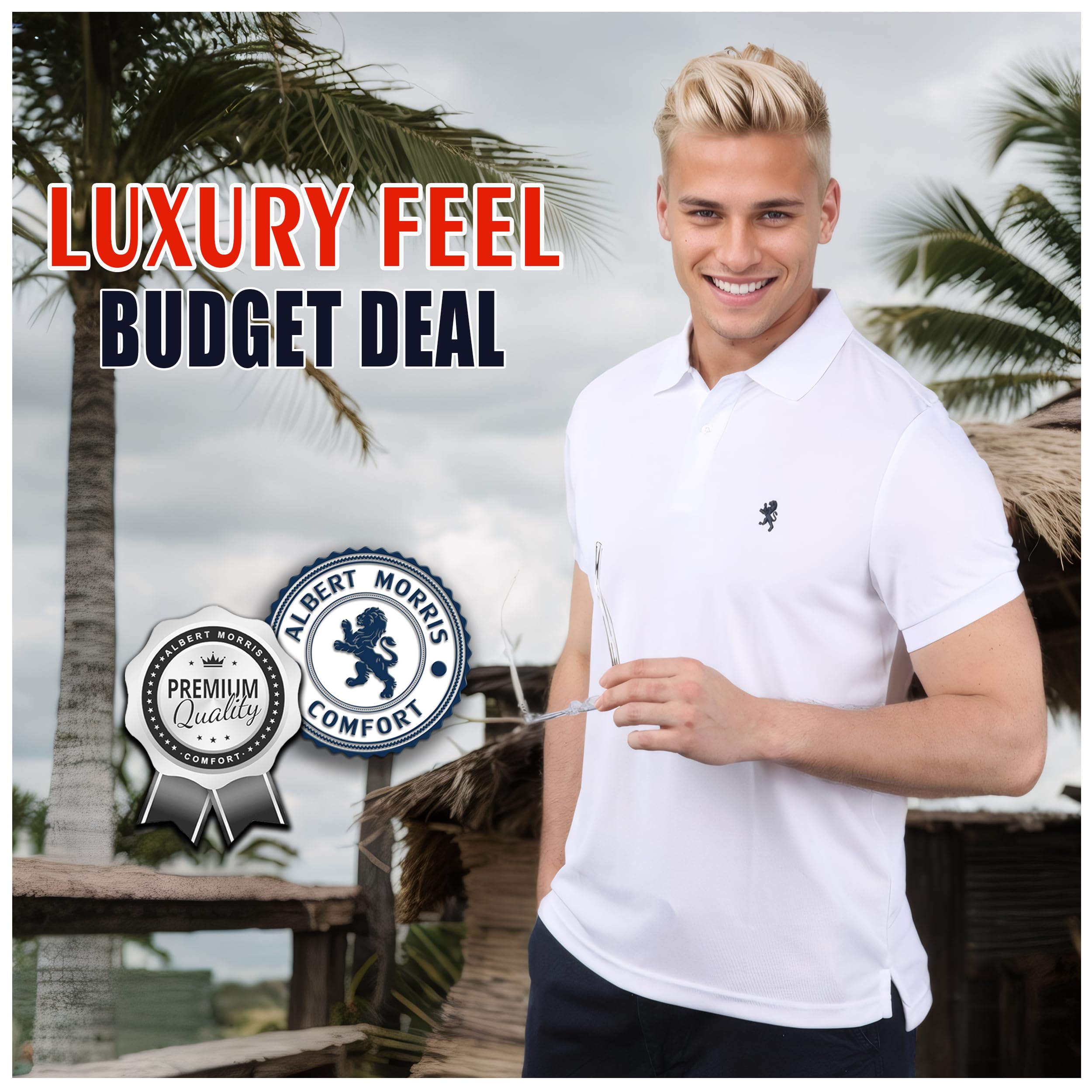 Albert Morris Mens Short Sleeve Polo Shirts Regular Fit Moisture Wicking Performance Polyester 4-Pack product thumbnail 5
