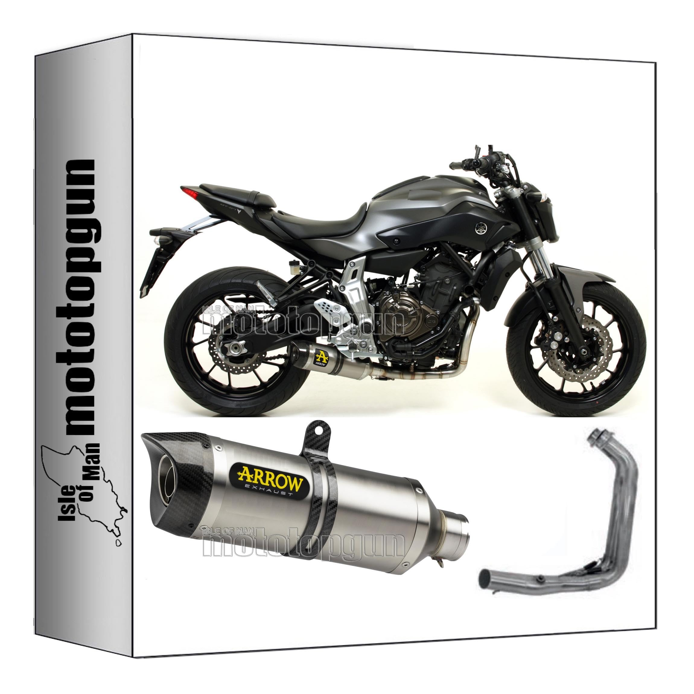 scarico completo omologato open arrow thunder in alluminio con fondello in carby compatibile con yamaha mt07 mt-07 2014 2015 2016 2017 2018 2019 2020 mototopgun 71817ak + 71655mi
