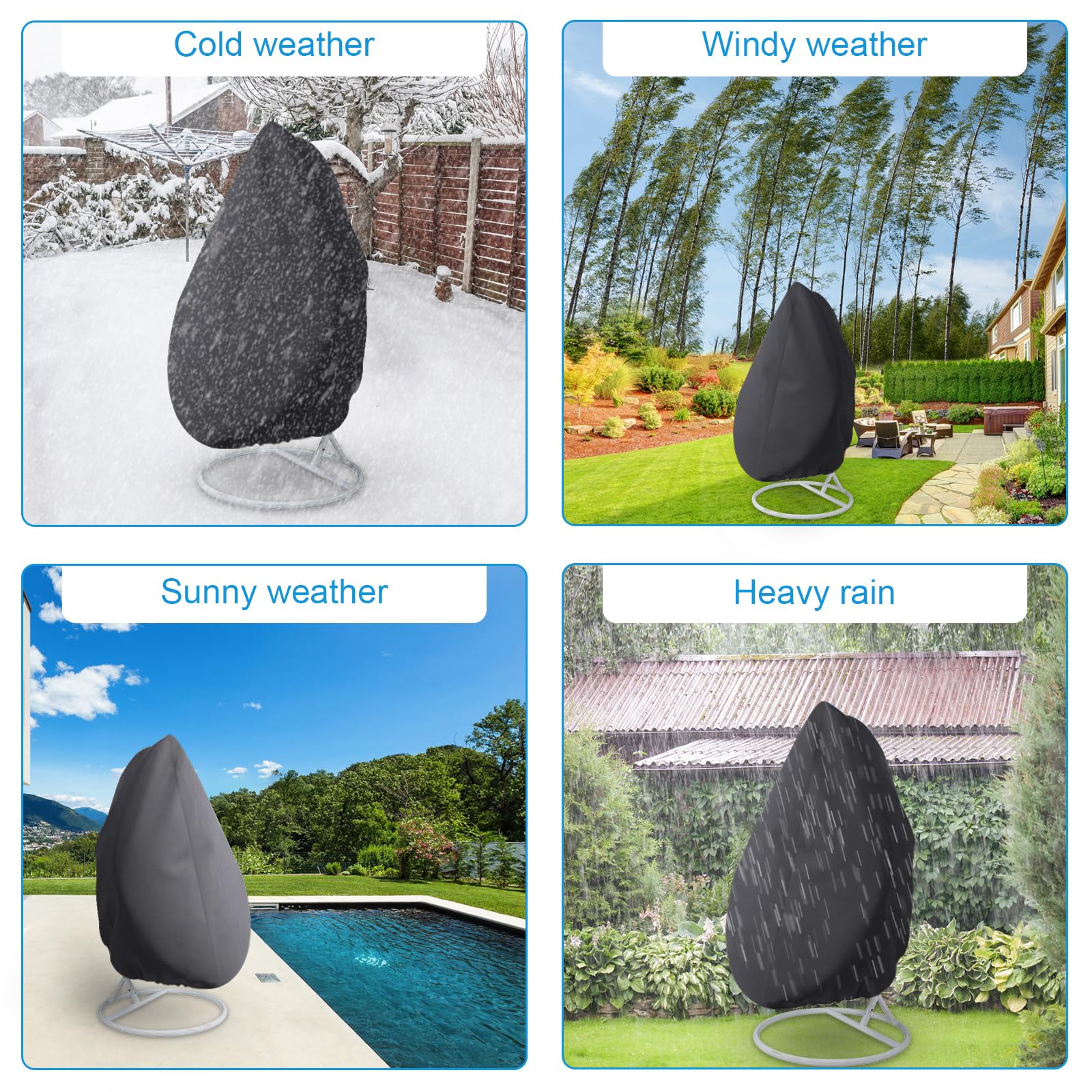 Fundas para sillas colgantes de patio, funda para silla mecedora de columpio 190 x 115cm Funda para Silla Colgante de Jardín Impermeable con Cremallera y Cordón Tela Oxford 210D, Anti Viento, Anti UV