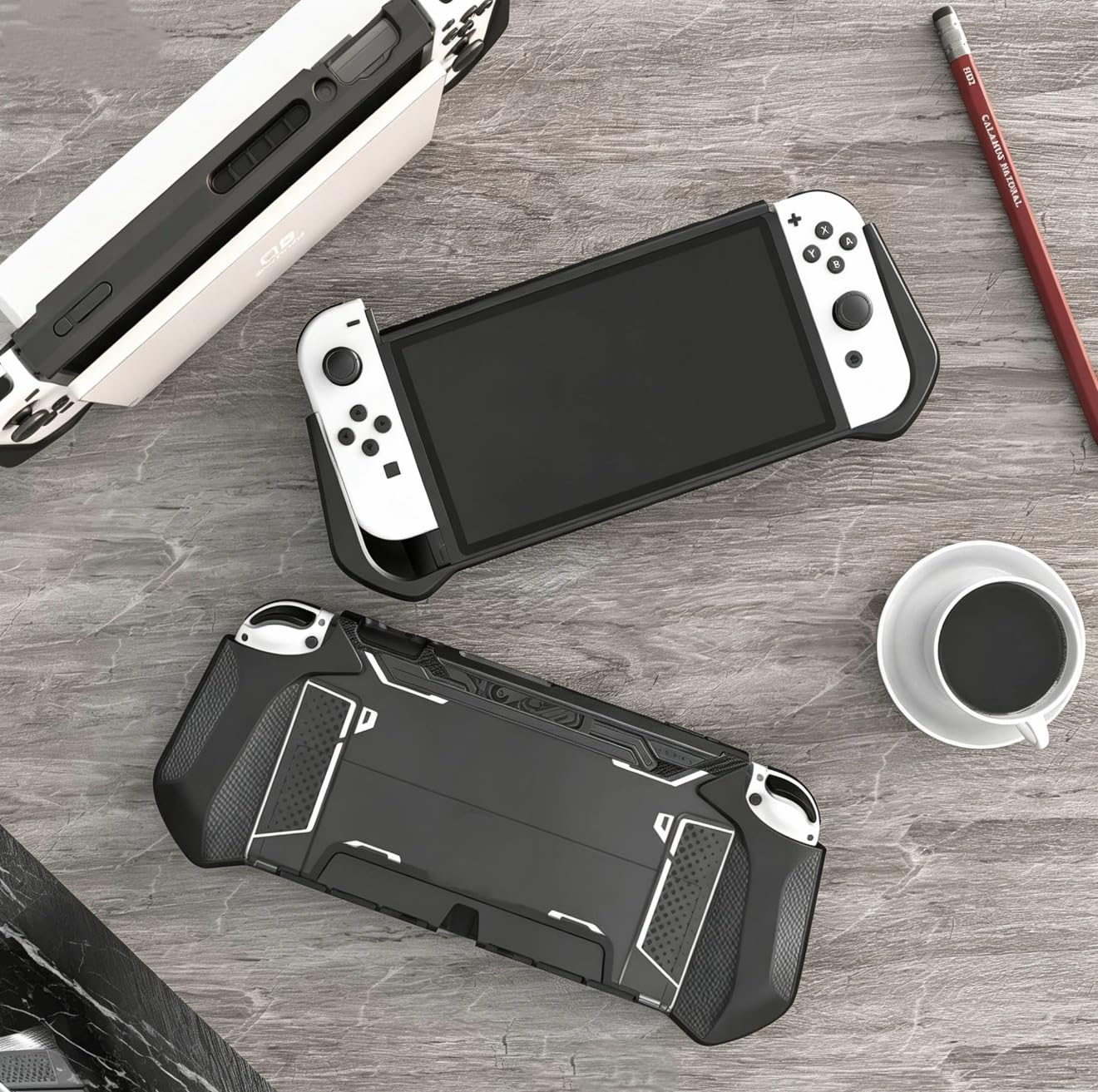 mumba Custodia Dockable per Nintendo Switch OLED 2021, [Blade Serie] Accessori Cover Protettiva Grip TPU Compatibile con Joy-Con Controller (Nero)