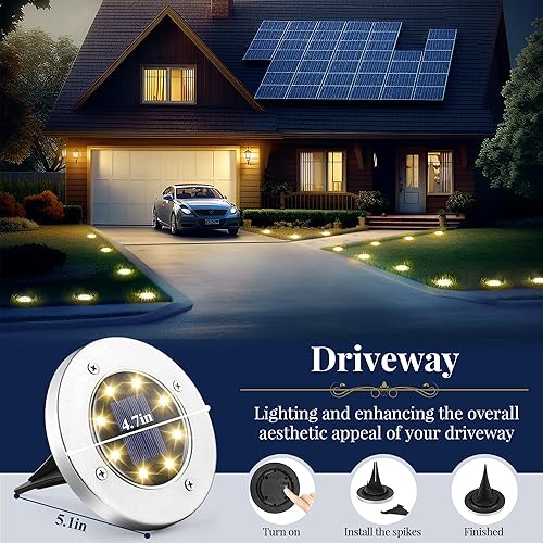Miniatura 5 de Pack de 8 luces solares Solpex para el suelo 8 luces LED solares de disco luces para exterior resistentes al agua para el jardín o paisaje luces