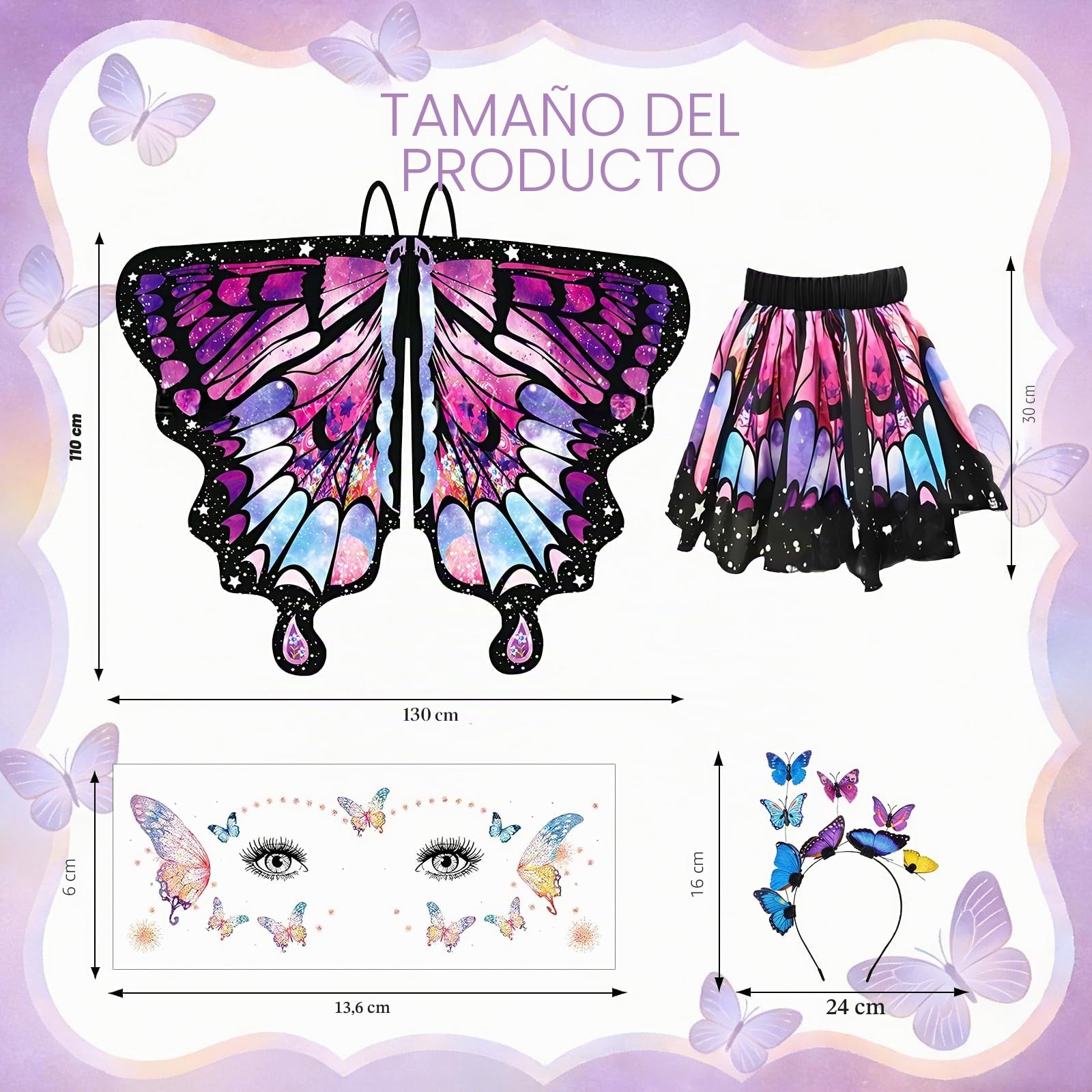 Disfraz Mariposa Niña Disfraz de Mariposa Niña Alas de Mariposas Capa de Mariposas para Carnaval Halloween Fiestas Cosplay