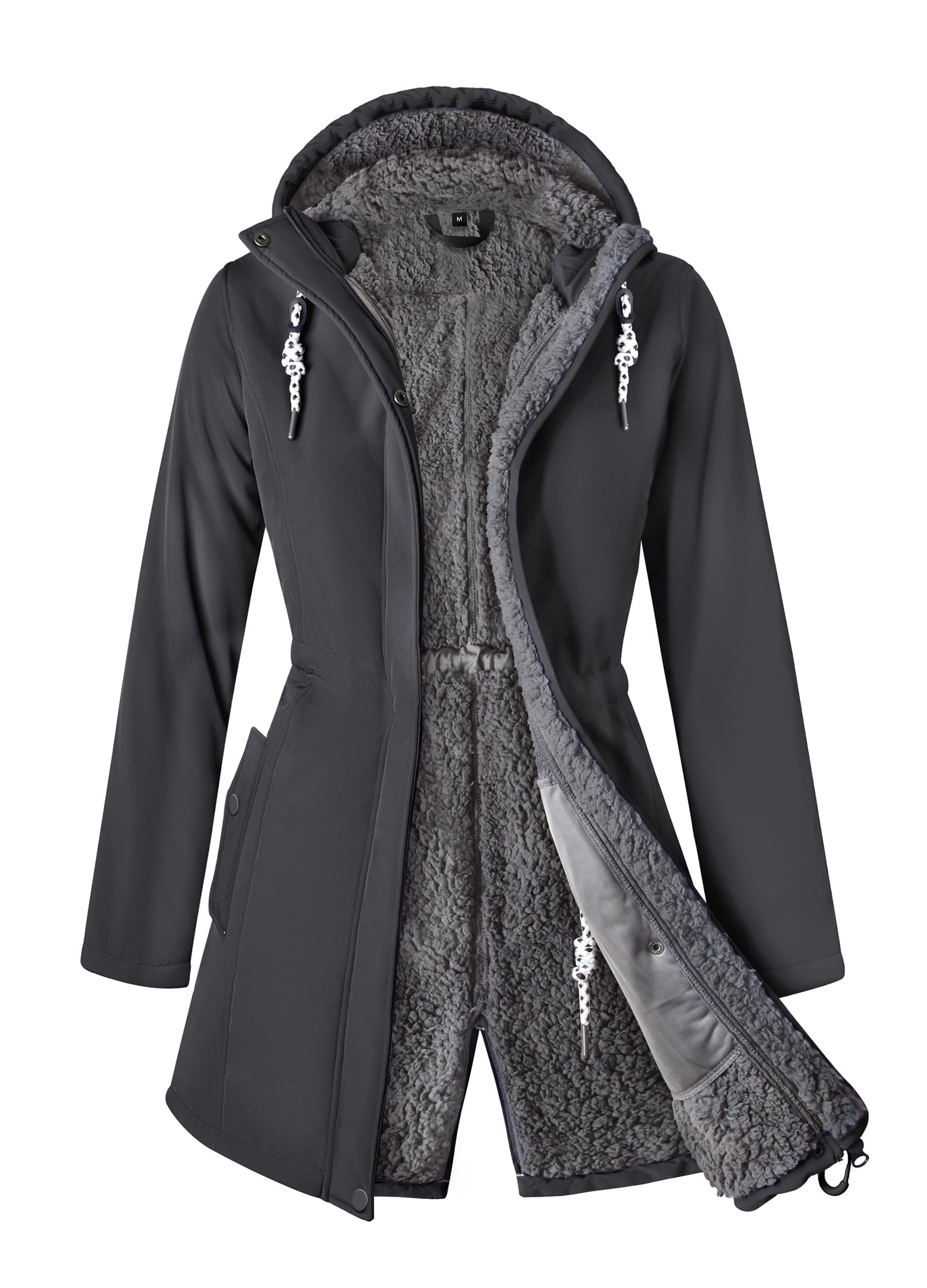 ATLASLAVA Wintermantel Damen Fleece Warm Lang Jacke Softshellmantel übergangsmantel Winter S-3XL