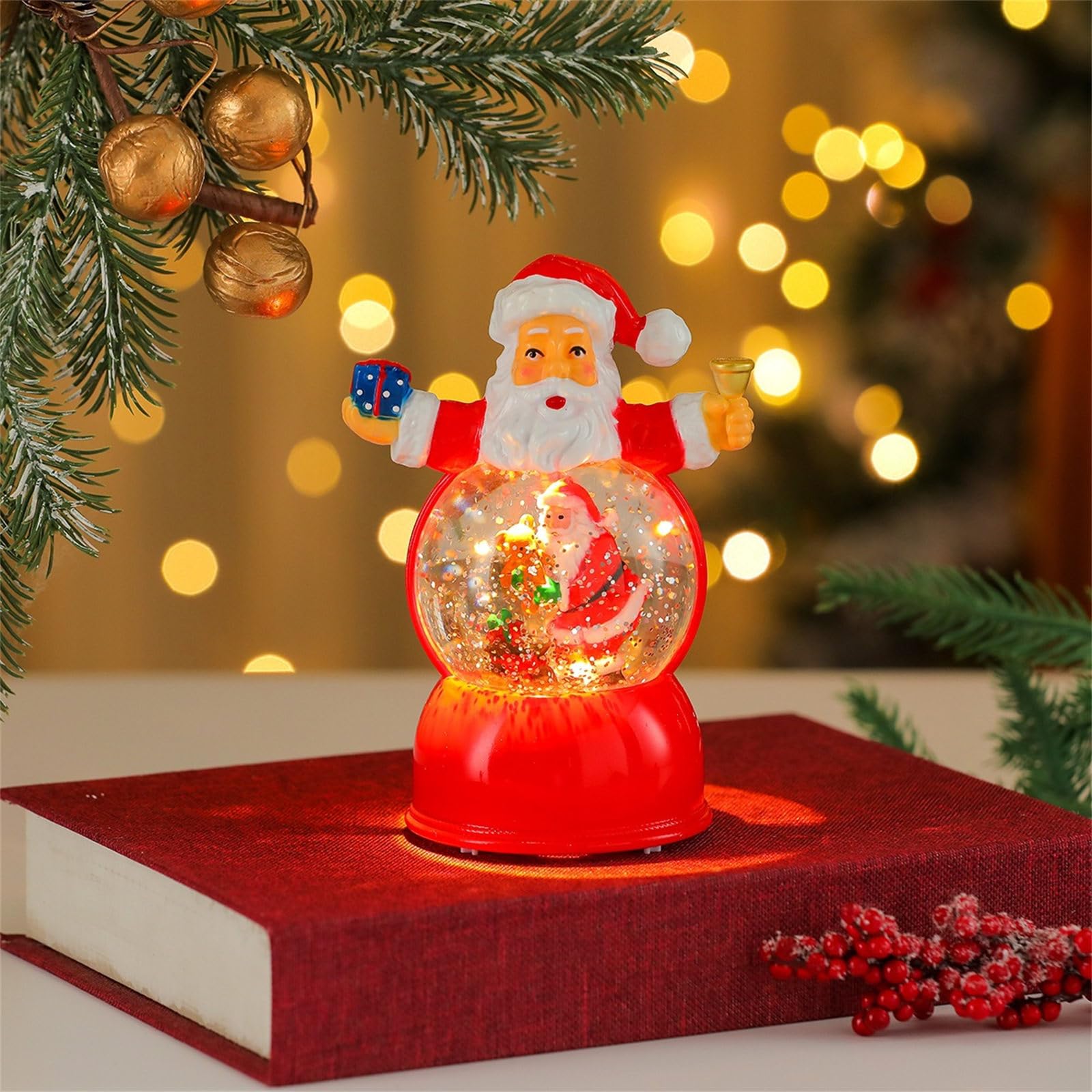 Decorazioni per la tavola Natale Lanterna acqua con musica, display illuminato con glitter, alimentato tramite USB o batteria Accento natalizio Lanterna acqua natalizia Decorazione con da USB