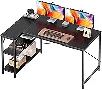Huuuger 47 Inch L-Shaped Computer Desk with Reversible Storage Shelves, Sturdy Metal Frame for Gaming Home Office - Black
