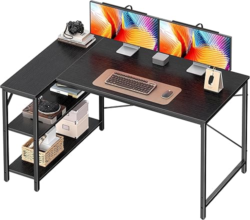 Huuger Escritorio en forma de L, escritorio para computadora de 47 pulgadas con estantes de almacenamiento reversibles, esquina de juegos, oficina