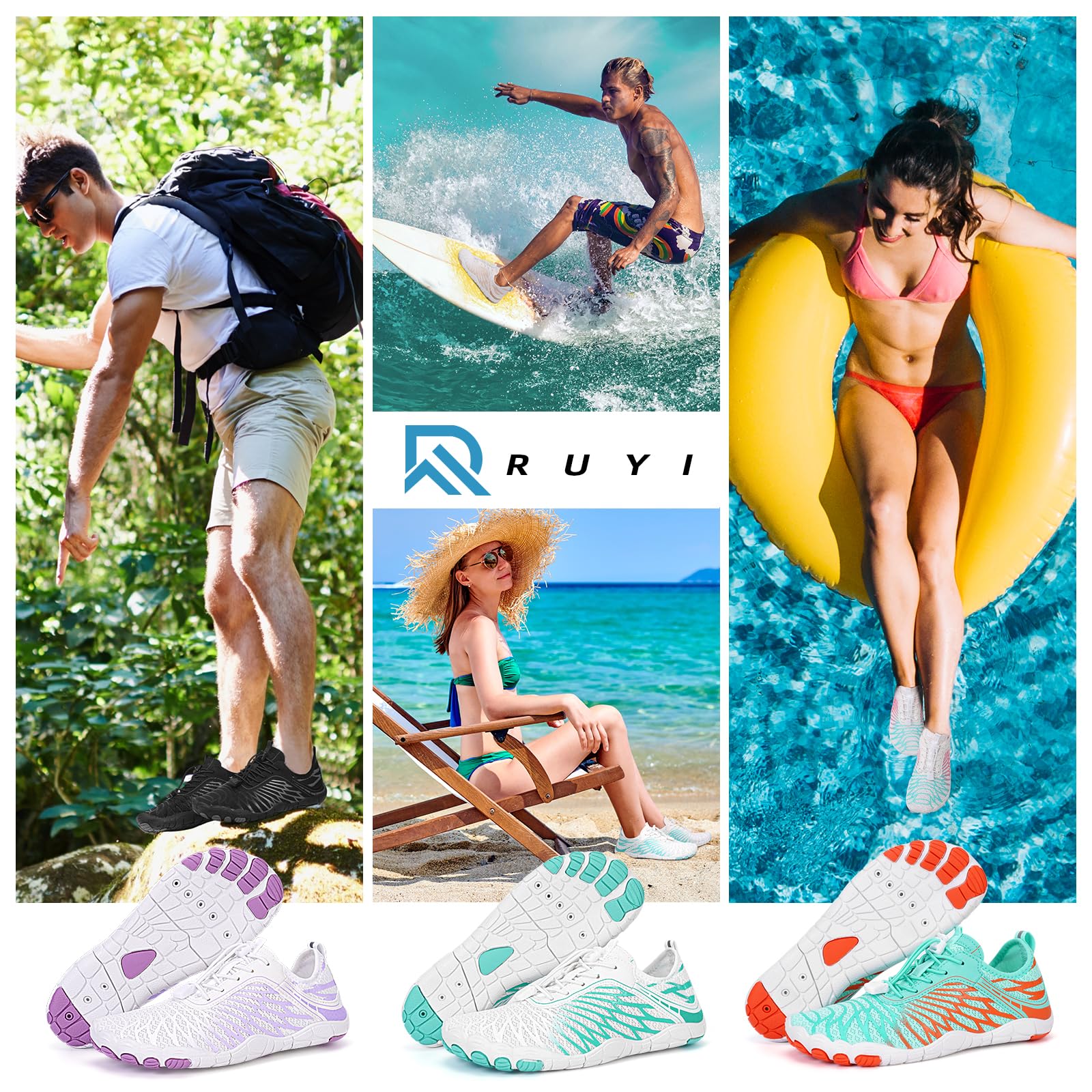 RUYI Unisex buty do biegania w terenie, miękkie, lekkie, z antypoślizgową podeszwą i szerokim obszarem na palce, szybkoschnące buty kąpielowe