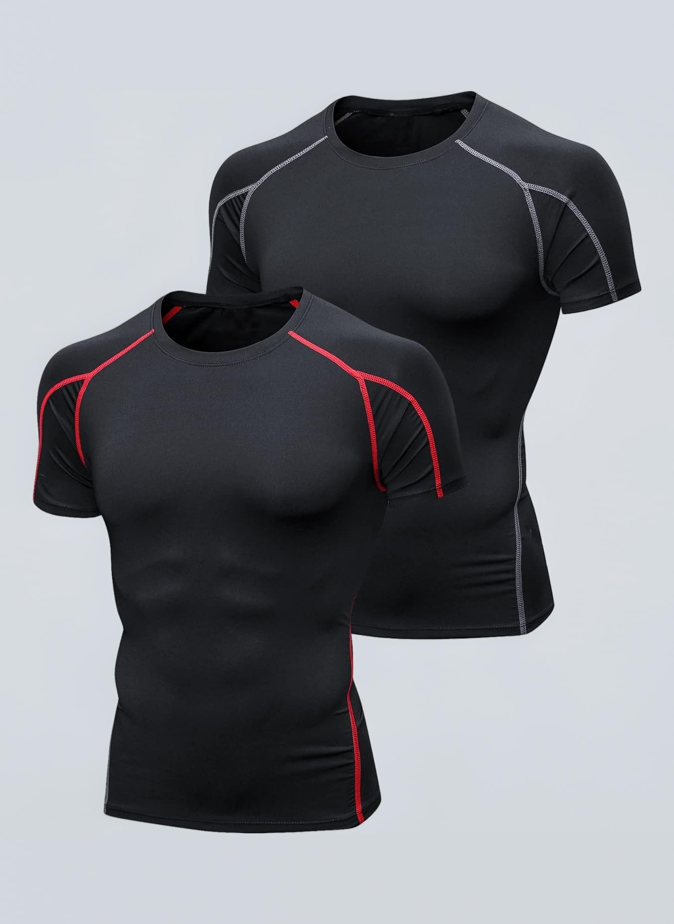 2 Pack Short Sleeve Compression Shirts,Gym Tops for Mens Sports T-Shirts Clothing Running Base Layers Top Fitness Athletic Training Workout