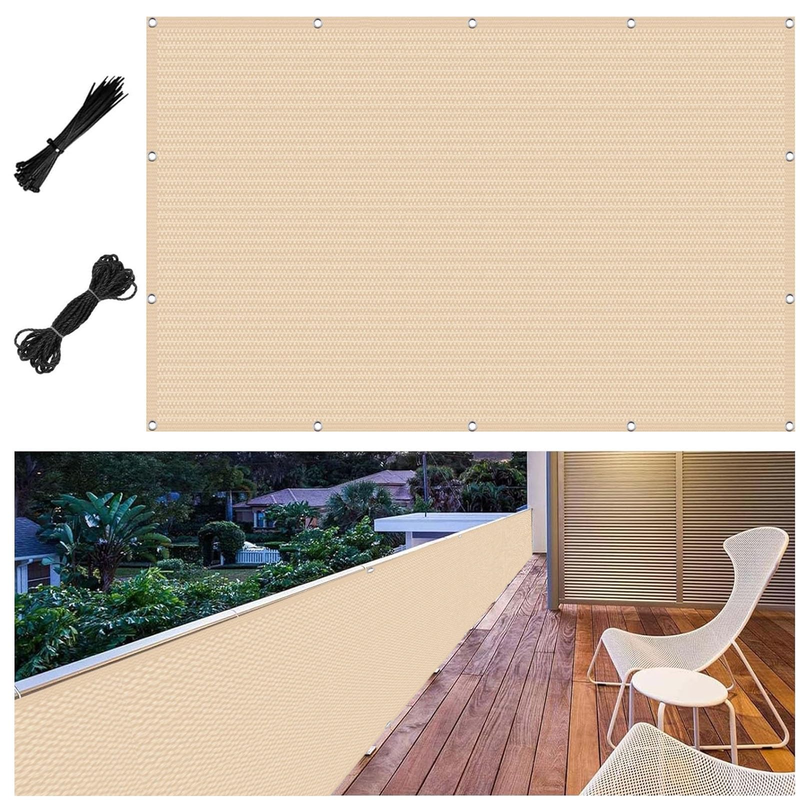 Giardino Balcone per Protezione 105 x 295 cm per Privacy Permeabile All'Aria e All'Acqua Leggermente Trasparente con Fascette Telo Copertura Frangivento per, per Giardino, Color Crema
