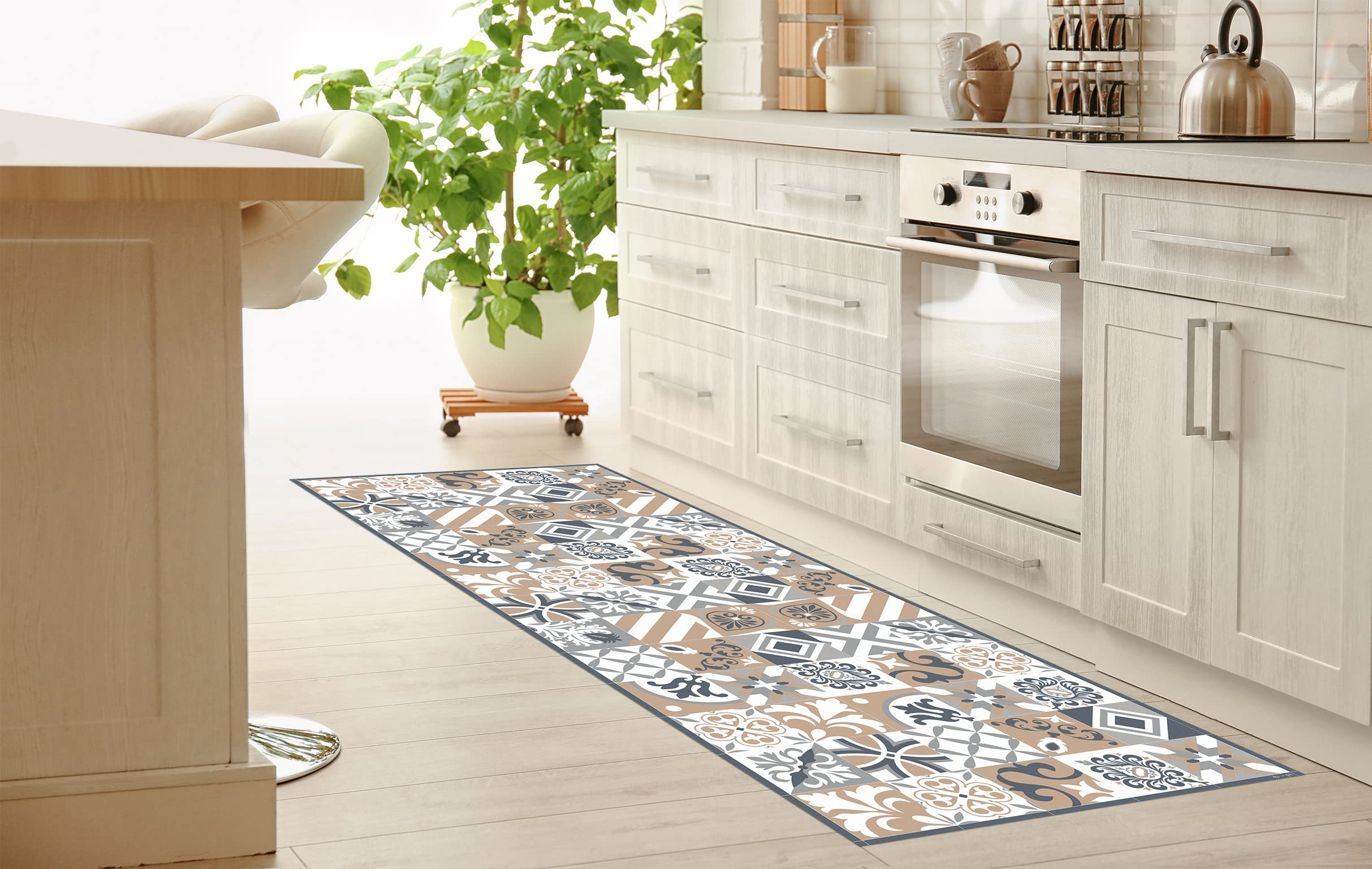 DobleUve Estudio Tapis Vinyle 32 | Brun | 65x140 cm | Tapis Cuisine | Tapis de Salon Antidérapant Antifongique Ignifuge | Tapis Enfants | Tapis Bain PVC | Tapis PVC