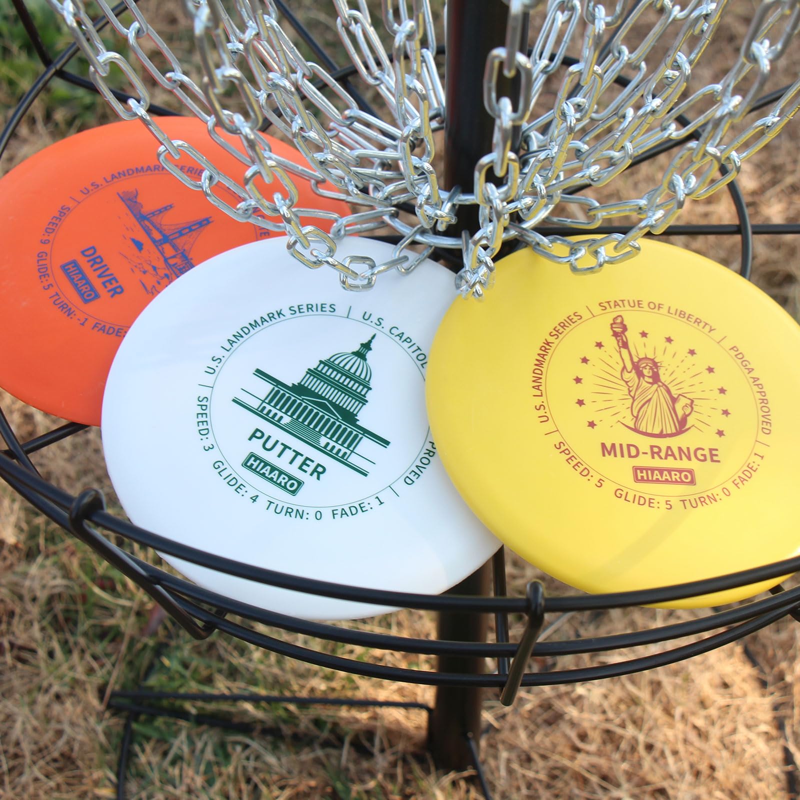 Kit de Disc Golf pour Débutant | Série U.S. Landmark | Classe 150, 145-150g | Homologué par la PDGA | Comprend 2Driver, 2Mid-Range, 2Putter, 1Mini Marqueur