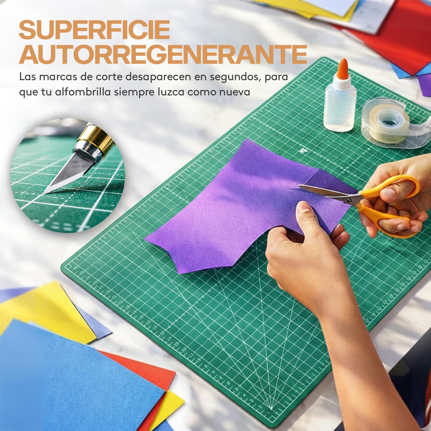 ACROPAQ A3 Manta de Corte - Autorreparable, A3 (45 x 30 cm), 5 capas de protección para muebles, Con cuadrícula y guías de ángulo en ambas caras, Verde - Manta de manualidades