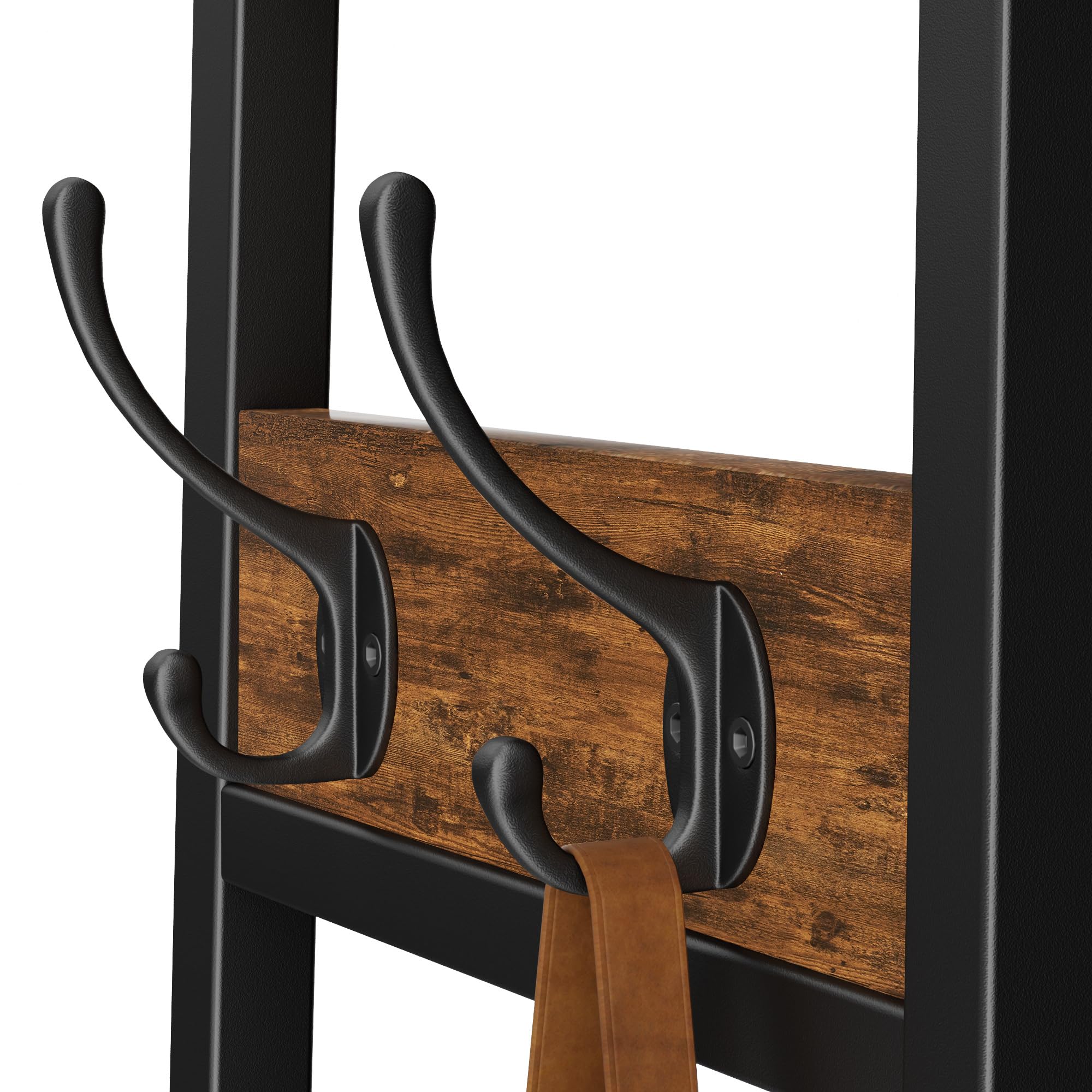 Freistehender Garderobenständer, Garderobe mit 3 Regalen und 7 Haken, Hall Tree Stehorganizer, Kleiderständer Organizer, Industriestil, Rustikales Braun & Schwarz