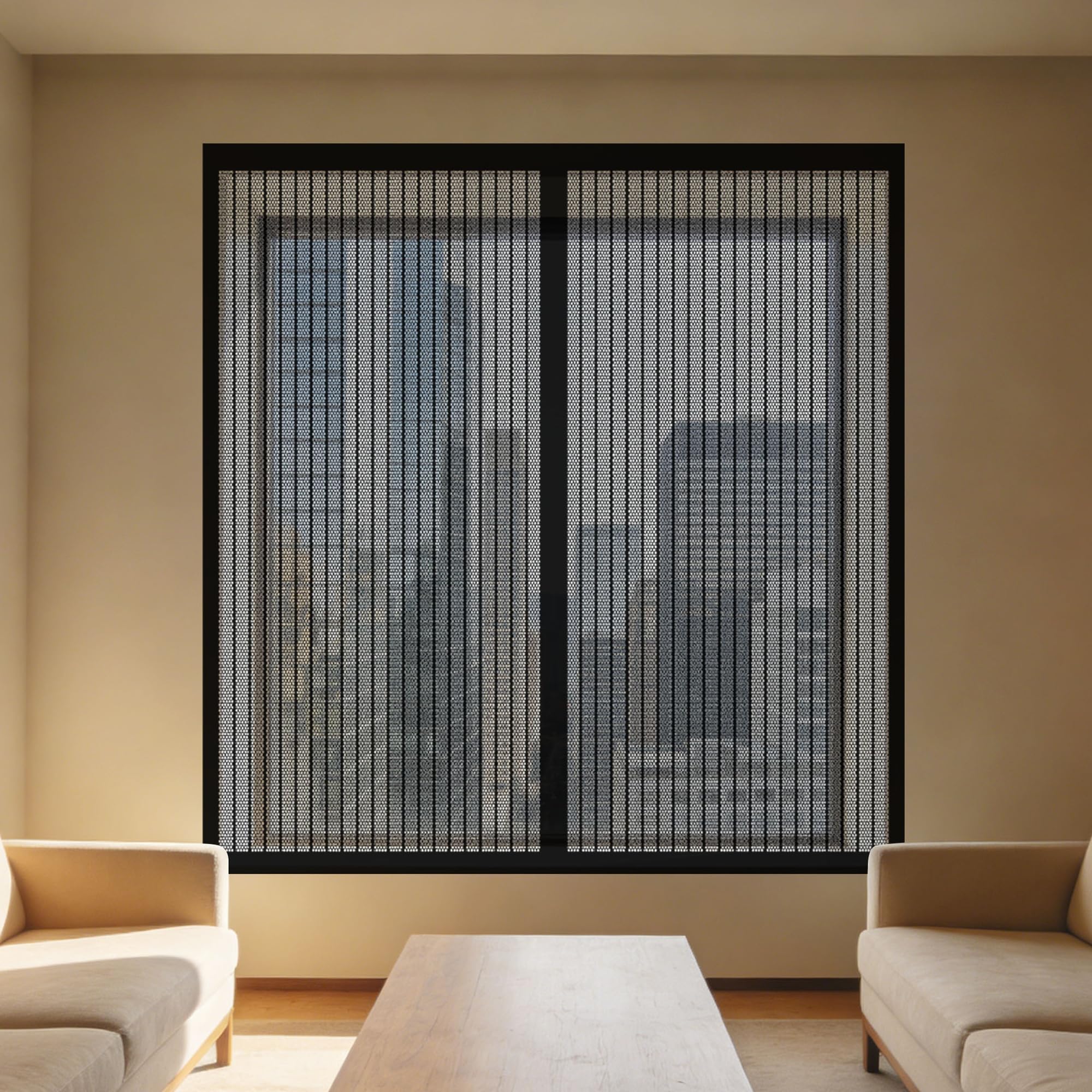 Magnetic Fly Screens Windows 105 x 70 cm with Selfadhesive Mosquito Net Window Without Drilling Or Screwing with Self Adhesive Tape for Windows Doors and Patio Screens, Black