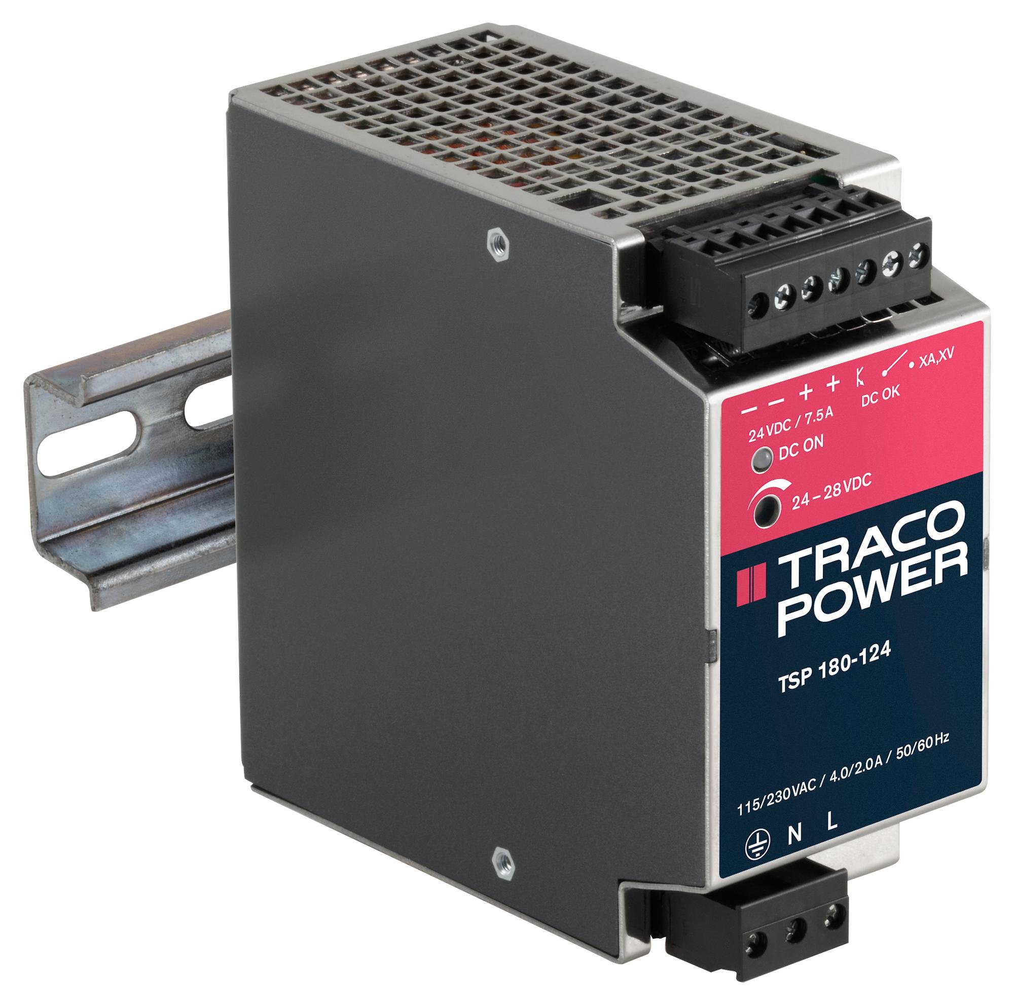 ALIMENTATION, RAIL DIN, 24V, 7.5A, 180W, Alimentations de montage sur rail DIN AC/DC, Qté.1 | TSP 180-124