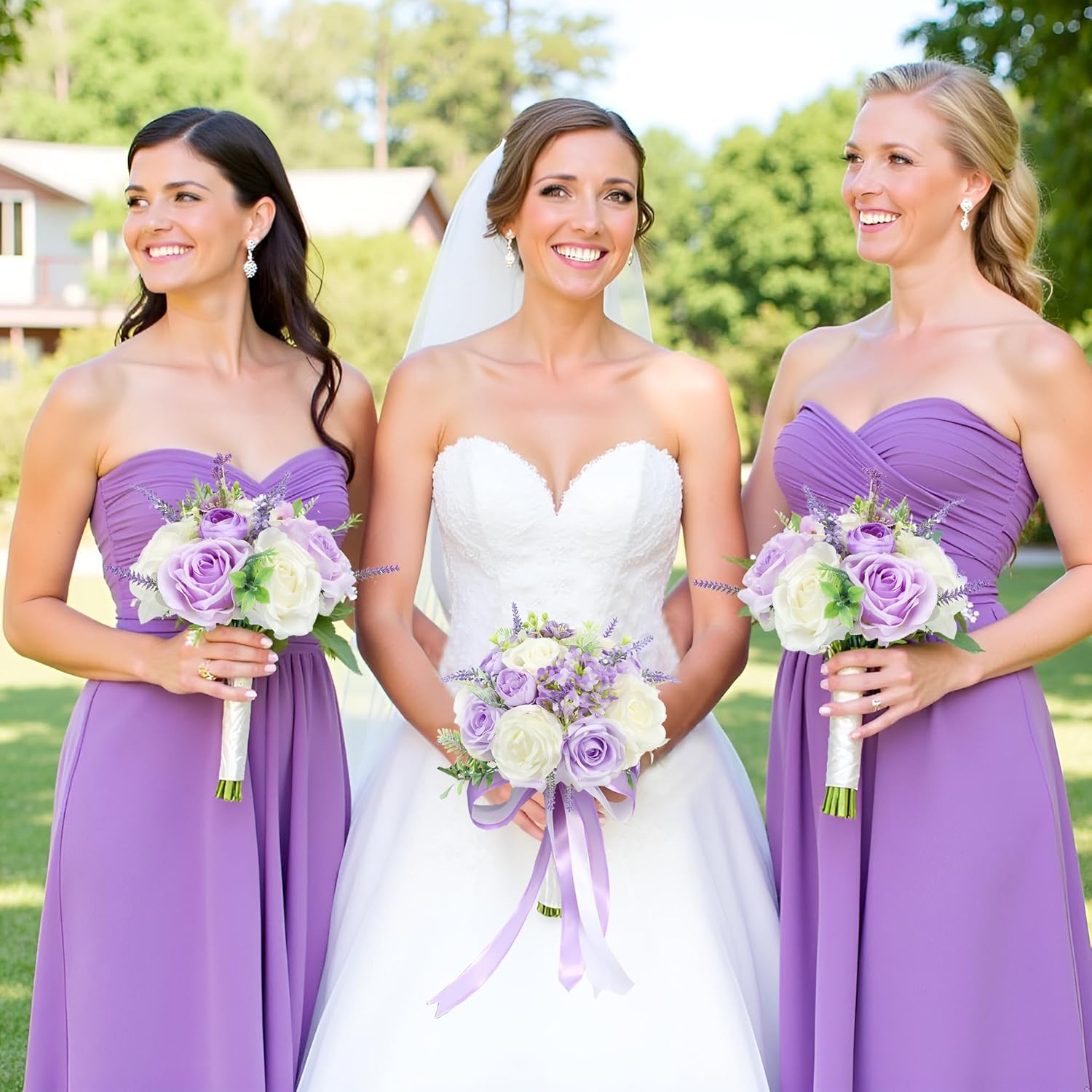 Bride Bouquets for Wedding 8.5 Inch Lilac Artificial Rose Flower Bridal Bouquets for Bride Wedding Bridesmaid Marriage Proposal Party Anniversary Church Decoration