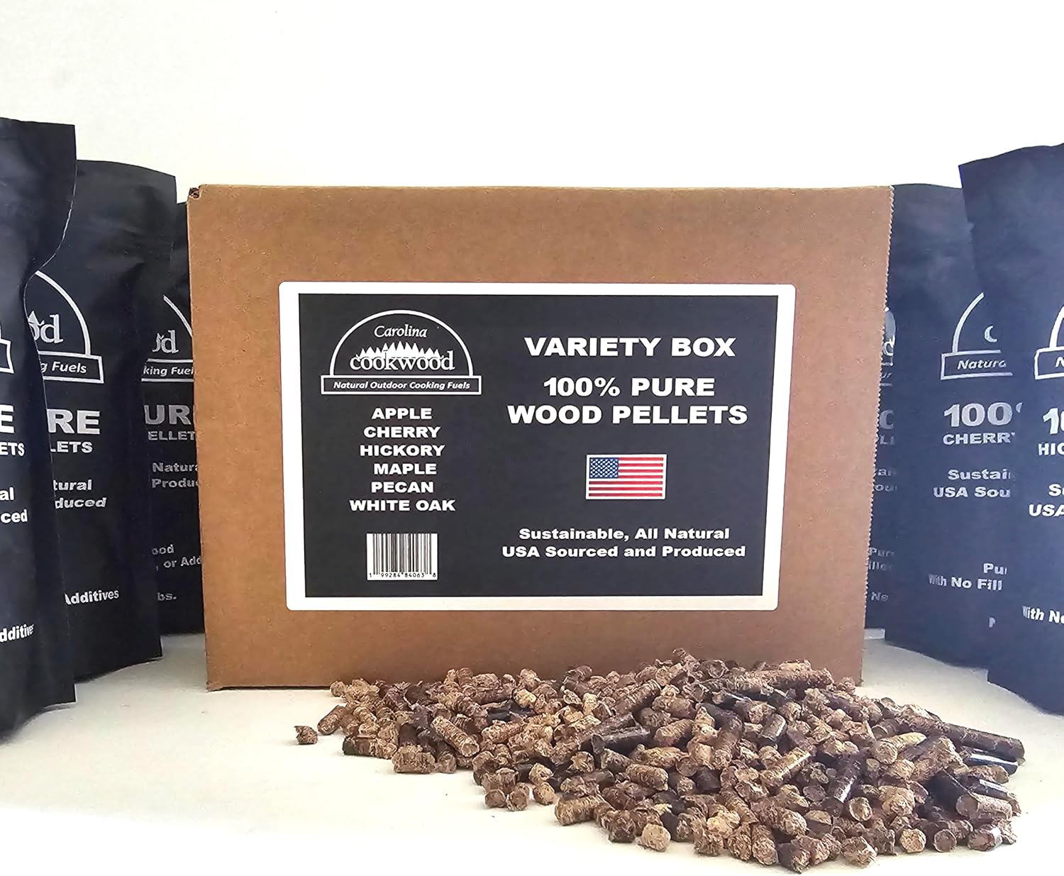 100% Pure Wood Pellet Variety Pack – 6-Pack (9 lbs), 100% USA-Sourced, Includes Apple, Hickory, Pecan, Maple, White Oak & Cherry, Perfect for Ninja Pellet Grills, Smoking & BBQ