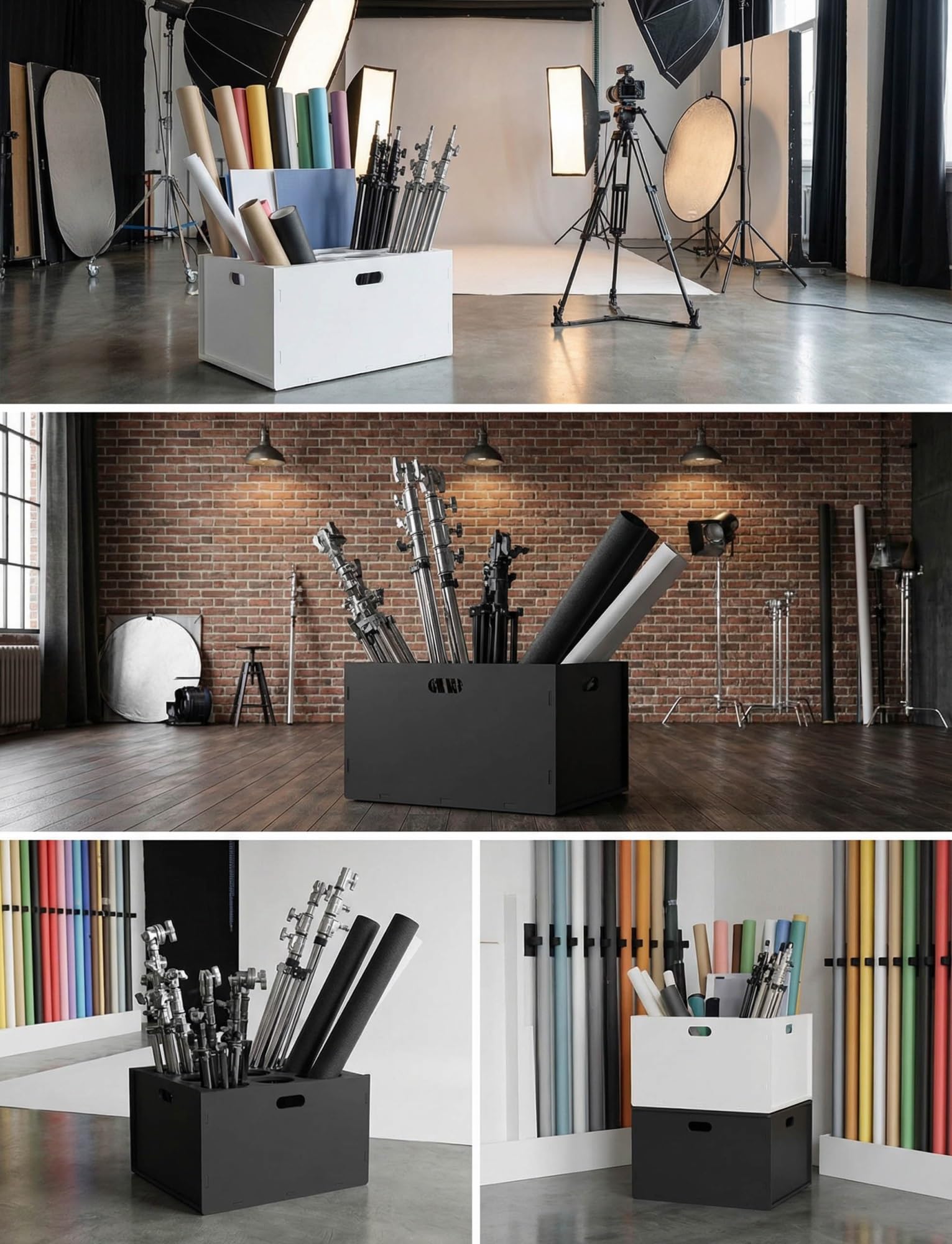 Organizer in PVC, supporto a 15 griglie per sfondi fotografici, carta e rotoli di vinile, design salvaspazio, soluzione di archiviazione mobile (62 x 43 x 27 cm)