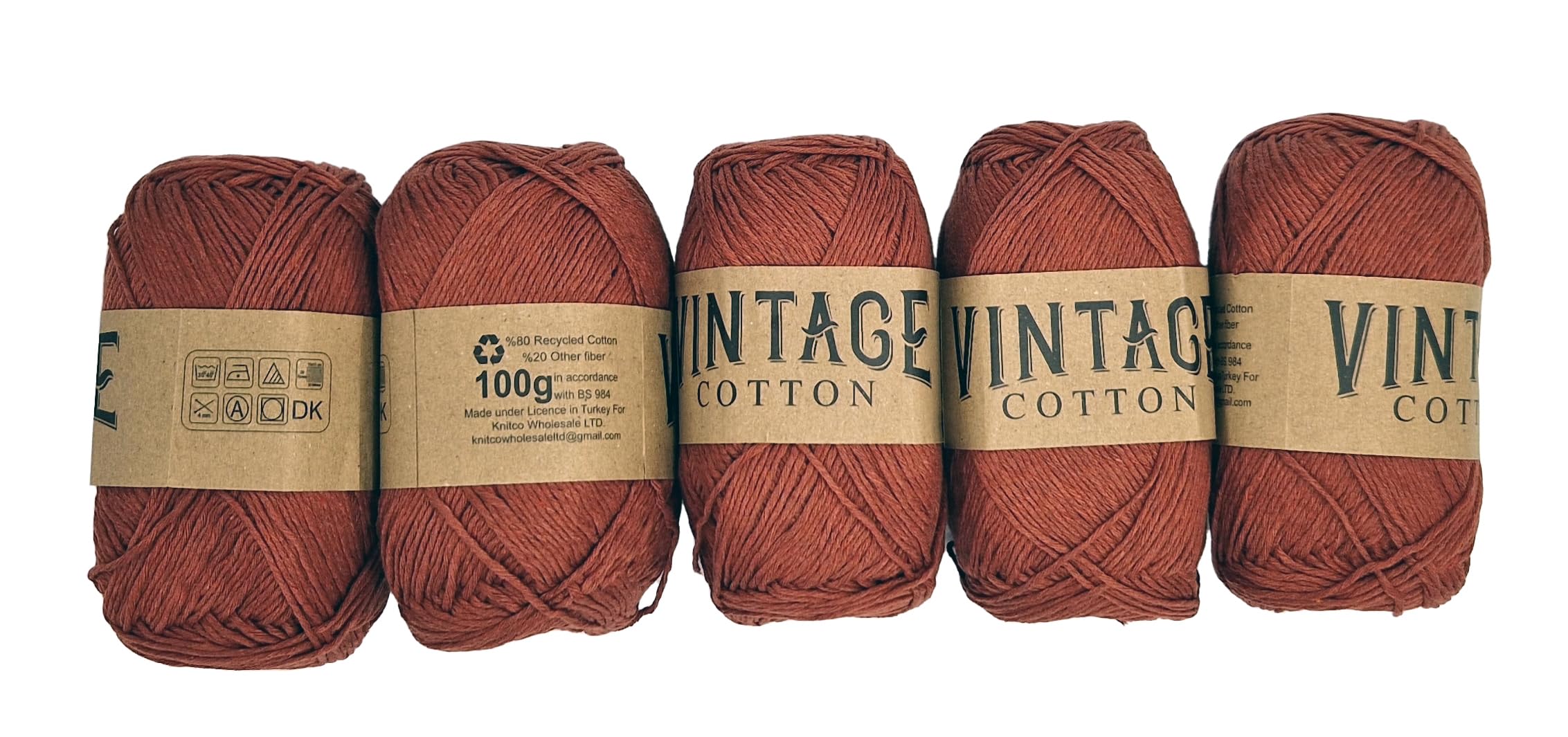 5 x Vintage Cotton DK 100g Crochet & Knitting Yarn/Wool, 60 Colours to Choose from (V-15)