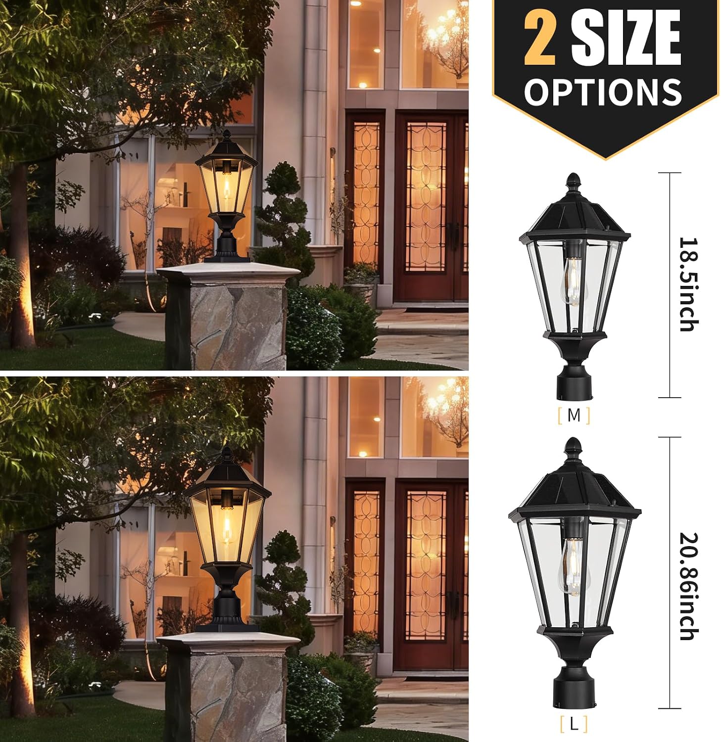 Solar Post Lights Outdoor Waterproof Dusk to Dawn Solar Lamp Posts Vintage Exterior Pillar Lantern for Yard Garden Path Patio Driveway Decorative Lamp, 18.5 Inch