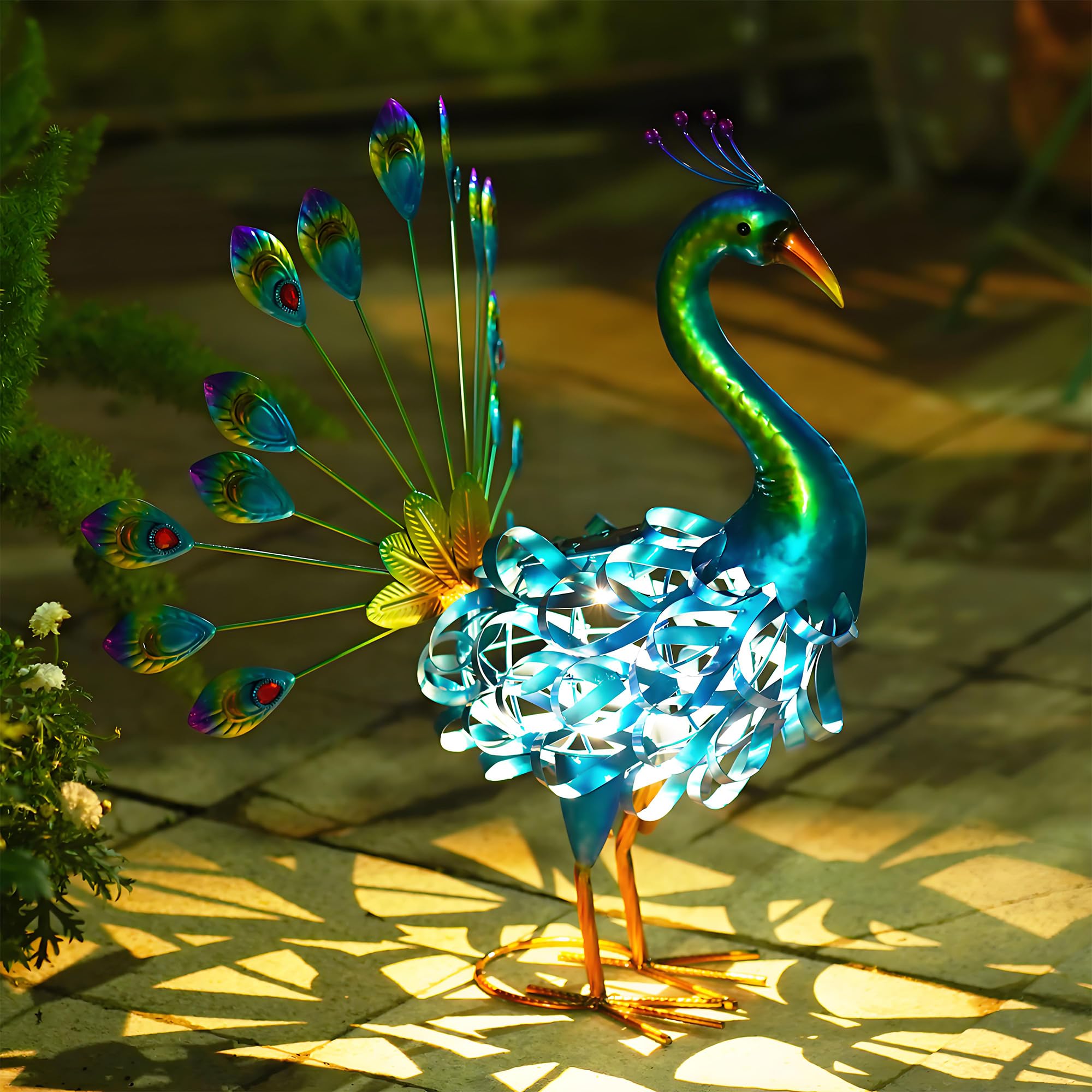 Goodeco Solar Peacock Statue Garden Decor - 20.7 Inch Stunning Metal Peacock Yard Art with Lighted Lamp - Perfect Peacock Gifts for Women, Ornaments &