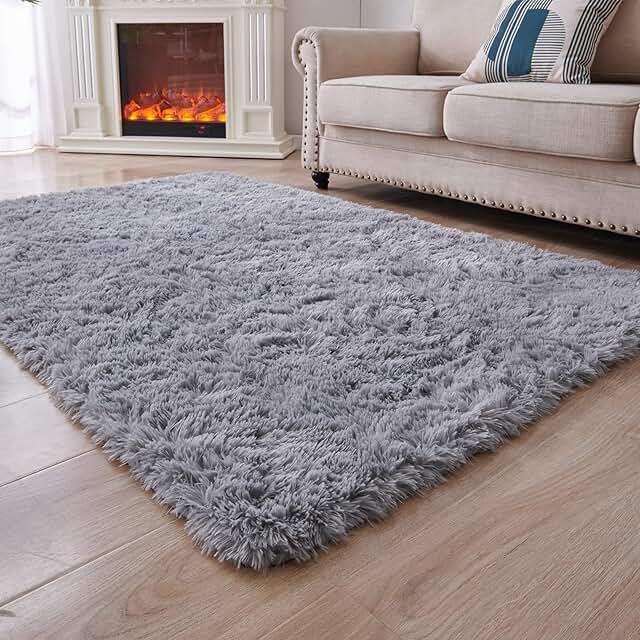 ANVARUG Fluffy Rugs for Living Room, 5'x8' Area Rug, Luxurious Shag Carpet Rugs for Bedroom, Anti-Skid Shaggy Rectangular ...