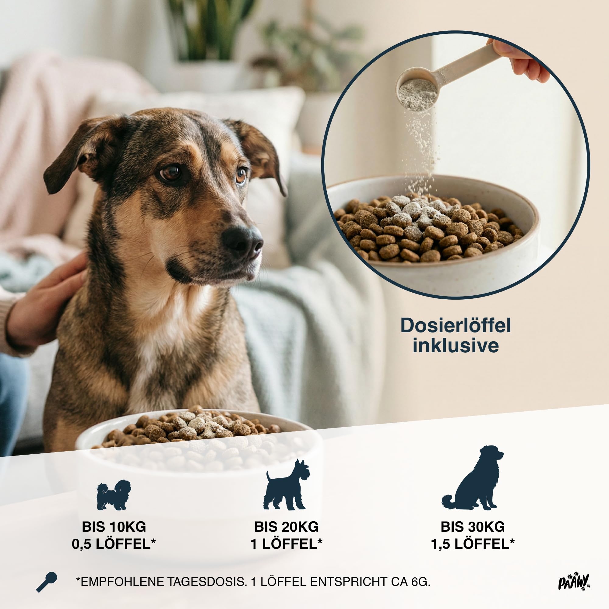 Dental Pulver für Hunde - 9-in-1 Wirkstoff-Komplex Made in Germany - Zahnsteinentferner & Anti-Mundgeruch Futtertopping - einfache Zahnpflege beim Hund - Zahnputzflocken für tägliche Reinigung