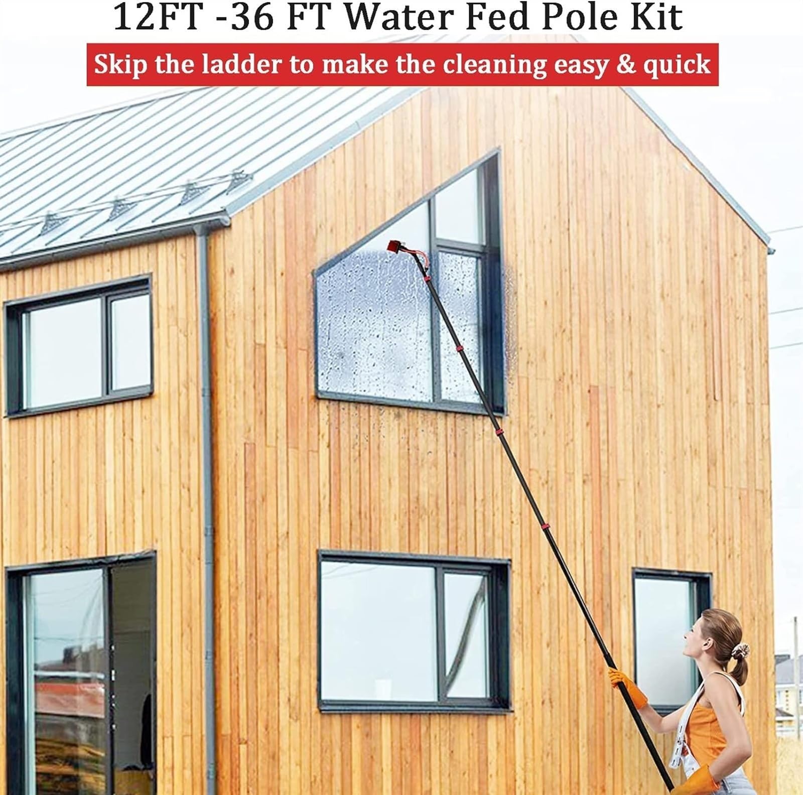 Kit de limpiador de ventanas y panel solar de 10 m, incluye cabezal de cepillo de 35 cm para una solución eficiente de lavado de ventanas y cristales