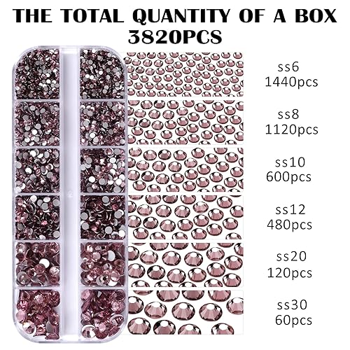 Vista 107 de 3820Pcs Light Green Flatback Rhinestones for Bedazzling, 2-6.5mm Small Rhinestones Diamonds Kit, Flat Back Crystals Gems for Nail Art and Crafts