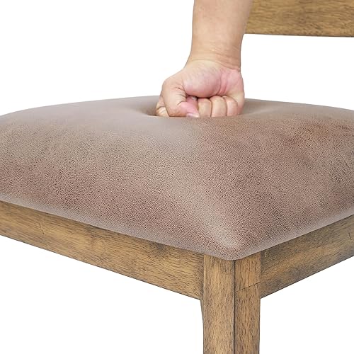 Miniatura 5 de Juego de 2 sillas de comedor rústicas con respaldo de escalera, sillas de cocina tapizadas suaves de 4 pulgadas con patas de madera retro, sillas