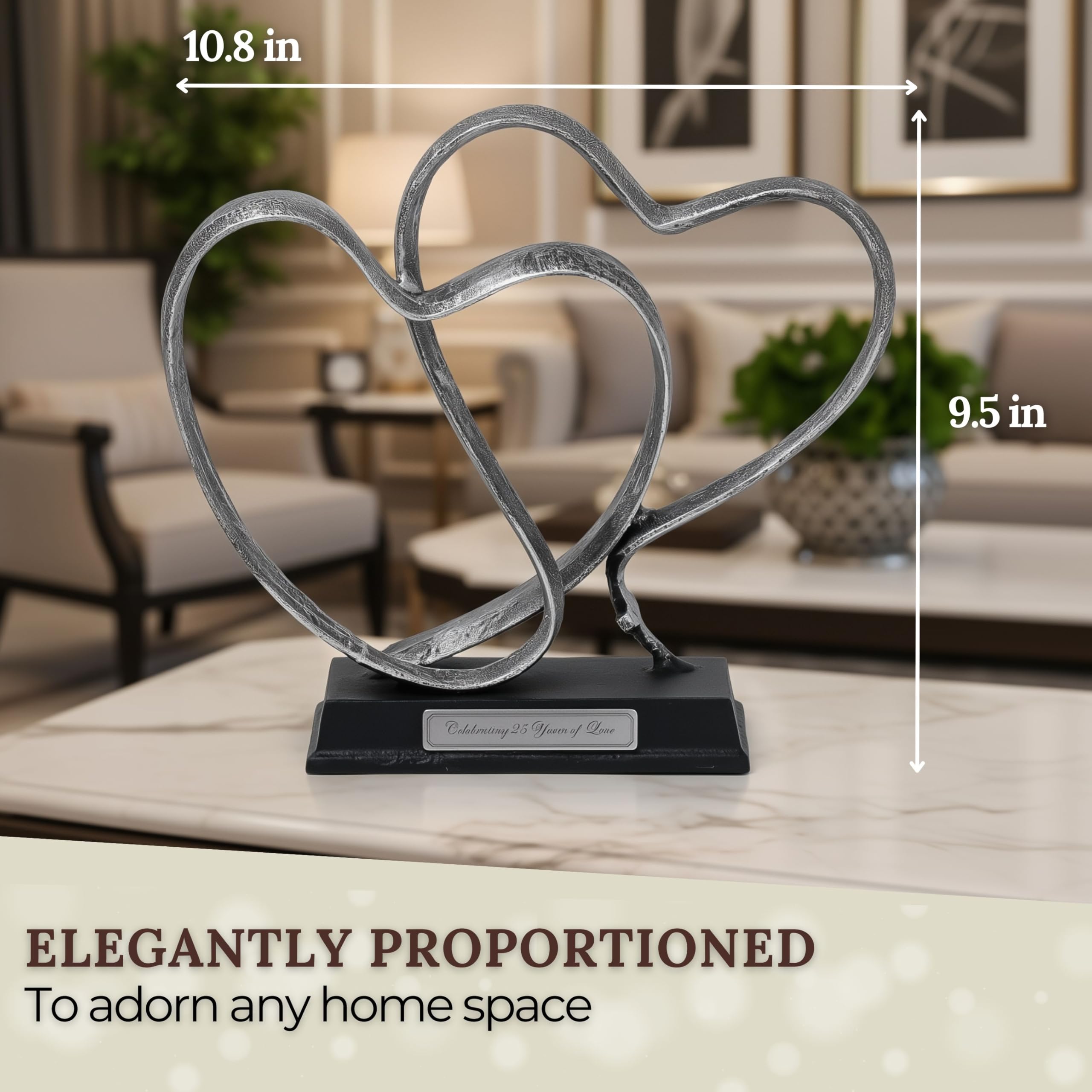 DCAPILLA 25th Anniversary Wedding Gifts – Two Hearts & Cross Keepsake - Ready-to-Gift Includes Present Box, Poem Card, and Engraved Plaque