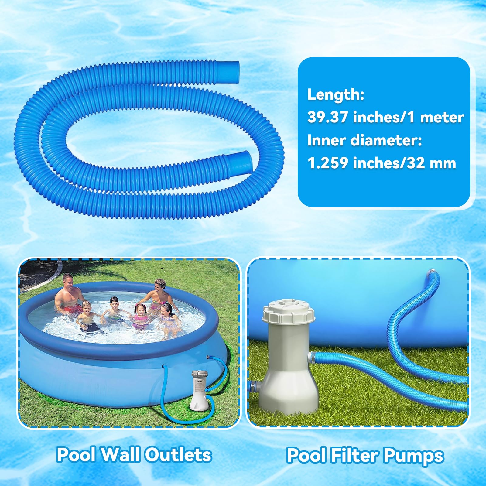LOT DE 2 Tuyaux De Piscine Pour Piscines Hors Sol, Tuyau De Pompe De