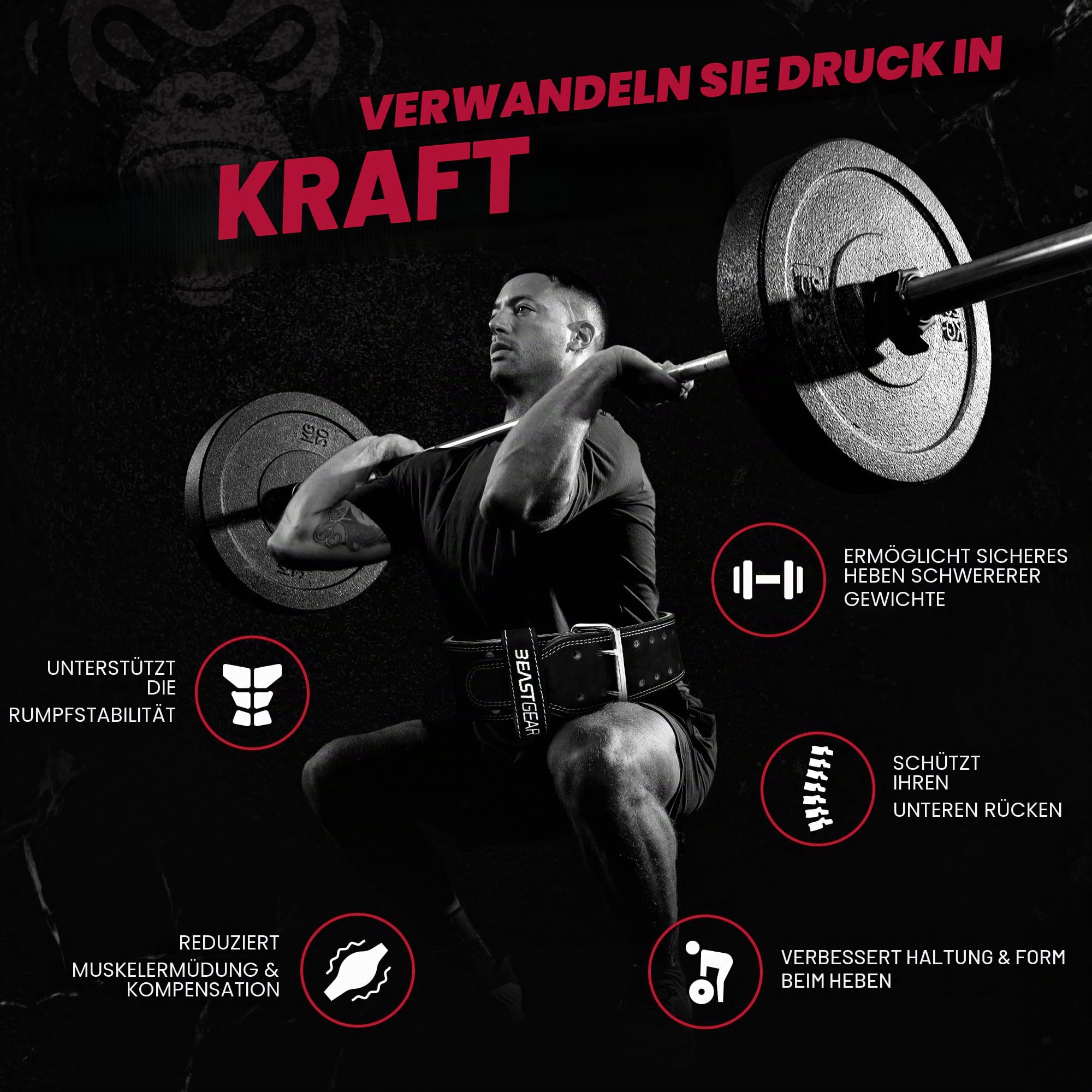 Beast Gear Gewichthebergürtel - Leder 10mm Gepolstert Gym Gürtel Herren, Trainingsgürtel für Klimmzug Gürtel, für Gewichtheben, Krafttraining Zubehör für Damen und Herren
