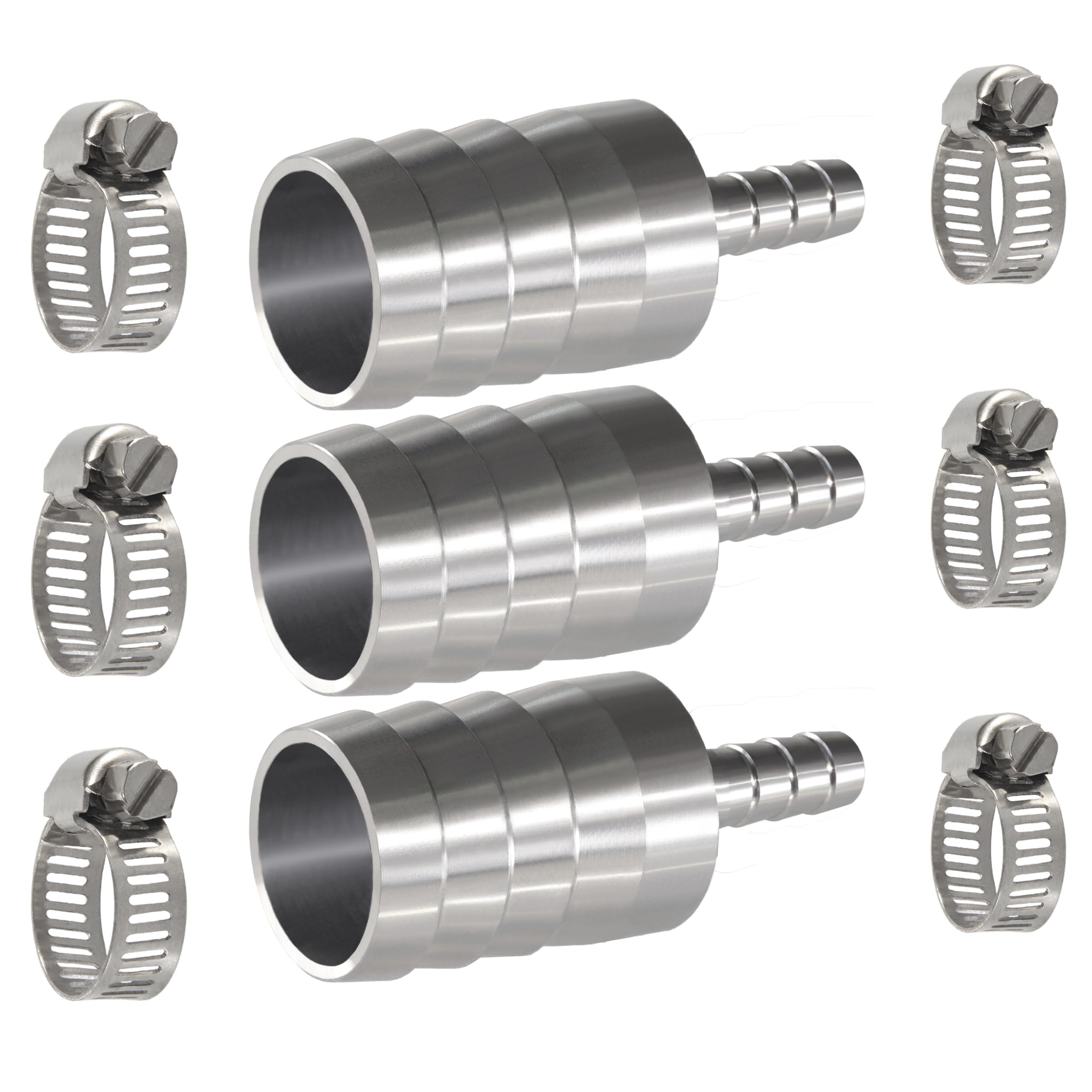 MSAEIQUN Stainless Steel Hose Barb Reducer 1" (25mm) to 5/16" (8mm) Reducing Barb Splicer Mender with Stainless Steel Pipe Clamps air Hose Repair kit