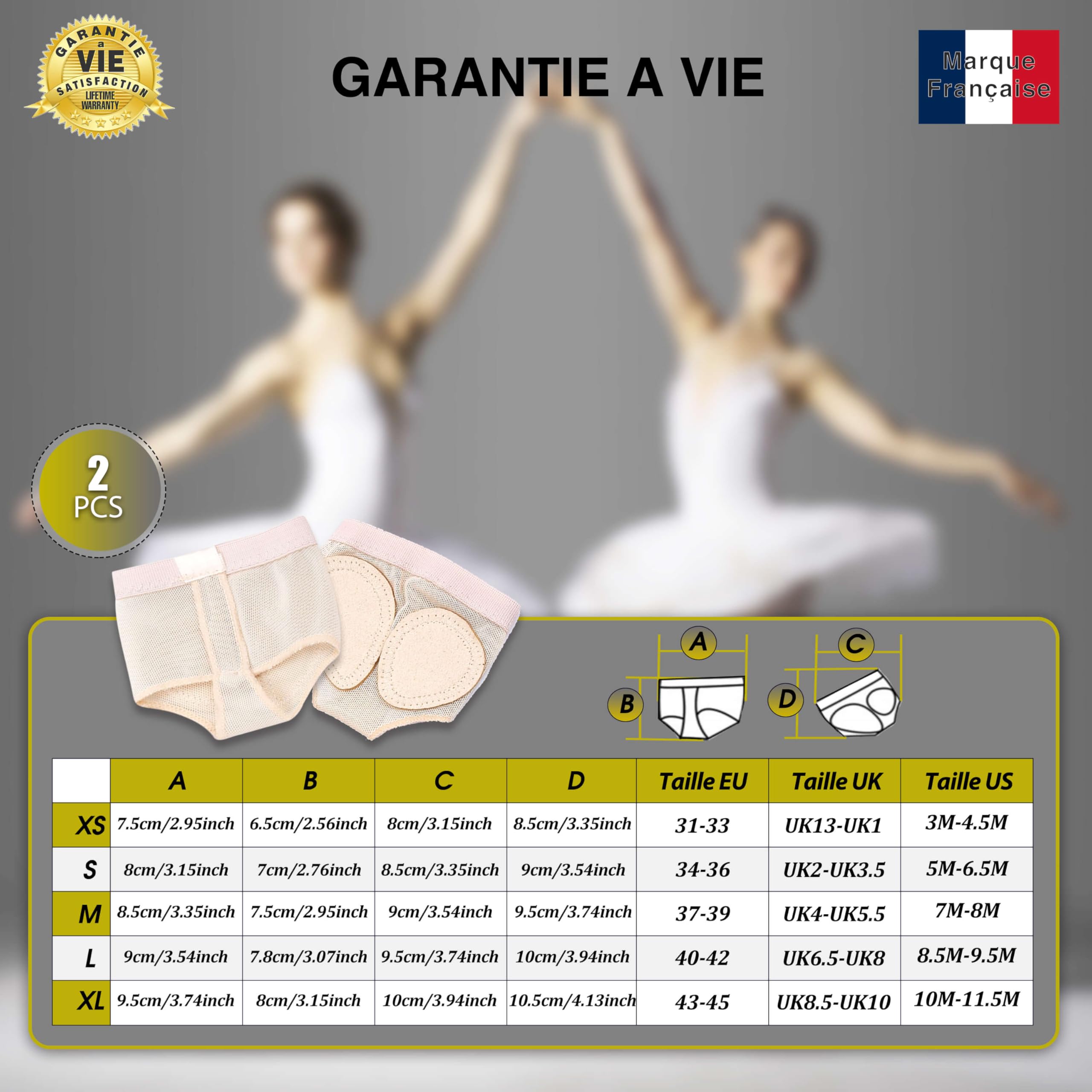 ✮Marque Française✮-Pedilles Danse|5 Tailles: Enfants/Adultes|✮Garantie A Vie✮-Coussinet Pied antidérapant pour Danse Classique/Ballet/Yoga/Gym/modern'jazz-Protection Pied pour Ballerine