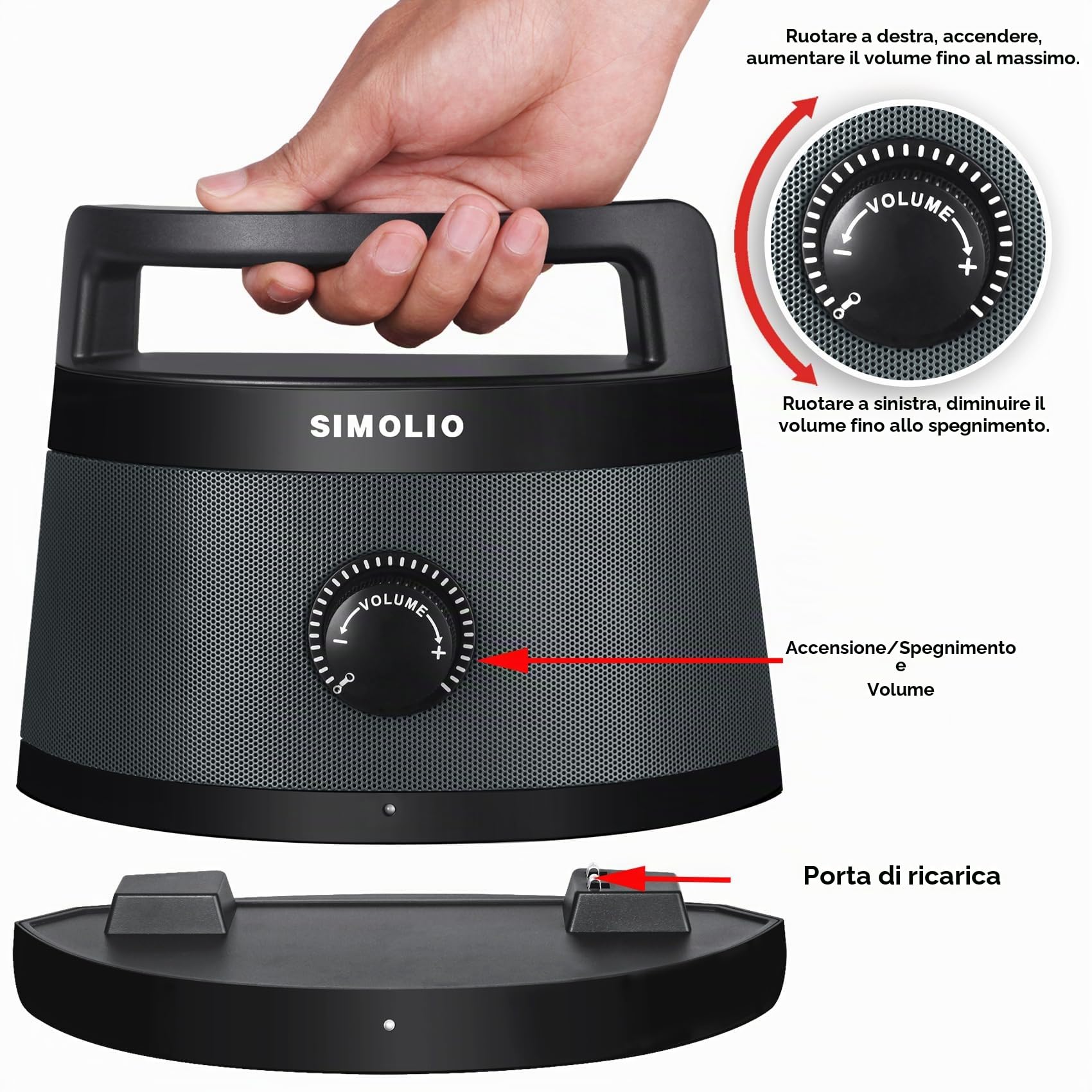 SIMOLIO Wireless TV Speaker Handy, Wireless Altoparlante Portatile per TV Senza Fili per Anziani, Connessione Ottica/RCA/AUX, Nessun Ritardo, Cuffia Extra Inclusa - SM-621D
