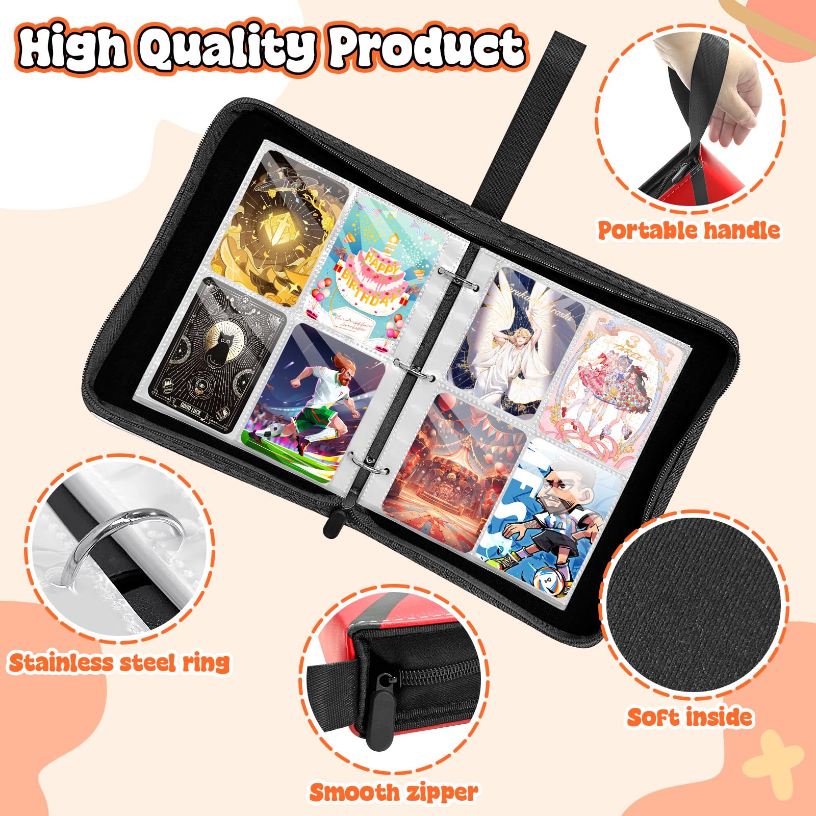 TOYABI Card Binder,50 Pages 400 Pockets Trading Card Binder,4 Pocket Cards Binders,PU Waterproof Graded Card Binder,Cards Folder Trading Card Album, Binders Folder Graded Card Binders with Zipper - BigaMart TOYABI Card Binder,50 Pages 400 Pockets Trading Card Binder,4 Pocket Cards Binders,PU Waterproof Graded Card Binder,Cards Folder Trading Card Album, Binders Folder Graded Card Binders with Zipper - BigaMart